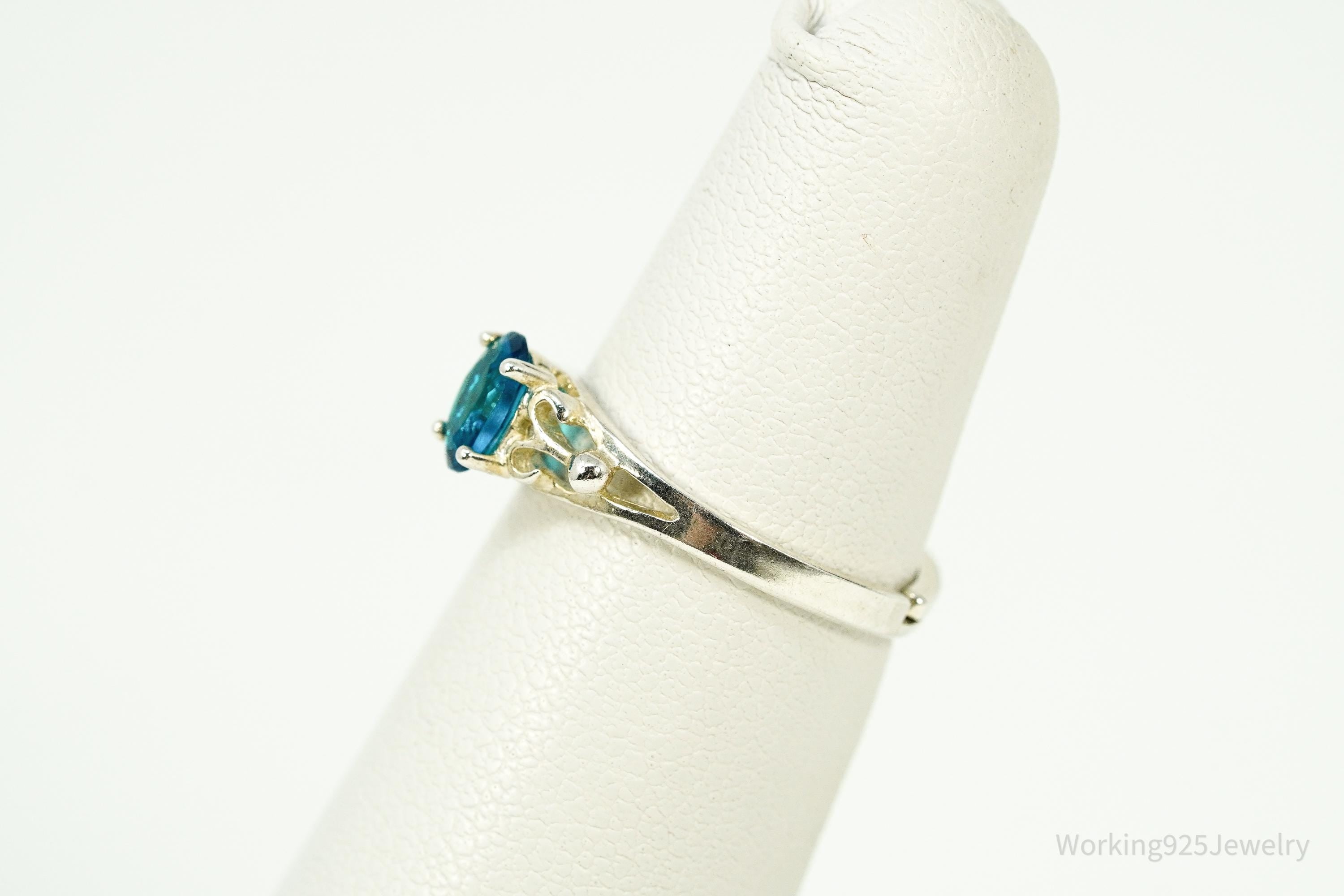 Vintage Faux Sapphire Sterling Silver Ring - Size 4.5 Adjustable
