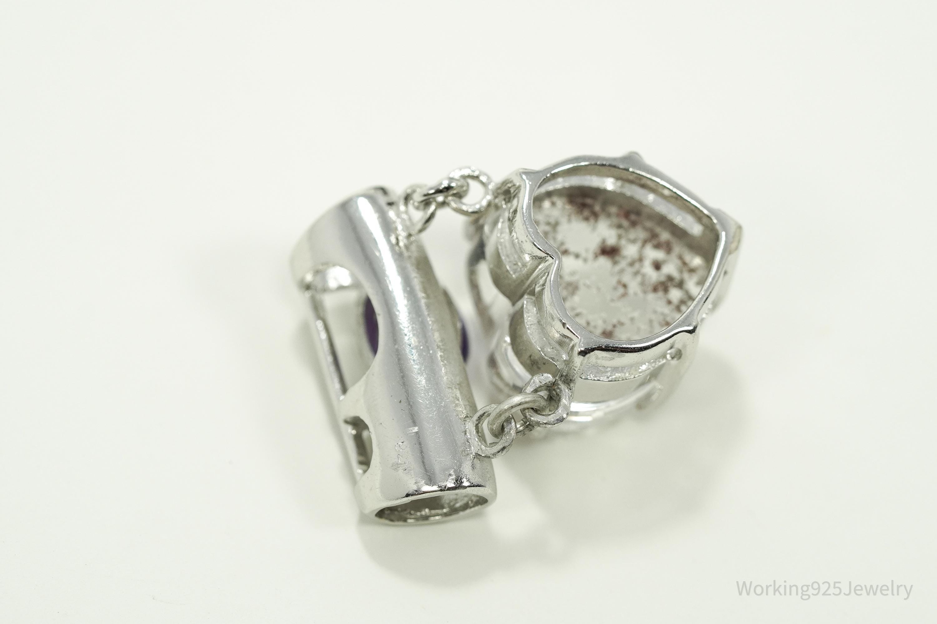 Vintage Amethyst & Crystal Heart Gold Vermeil Sterling Silver Necklace Pendant