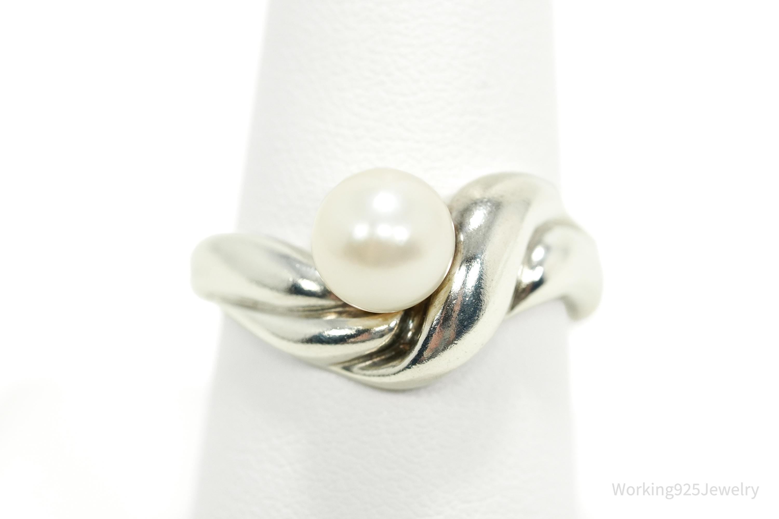 Vintage White Pearl Sterling Silver Ring - Size 9