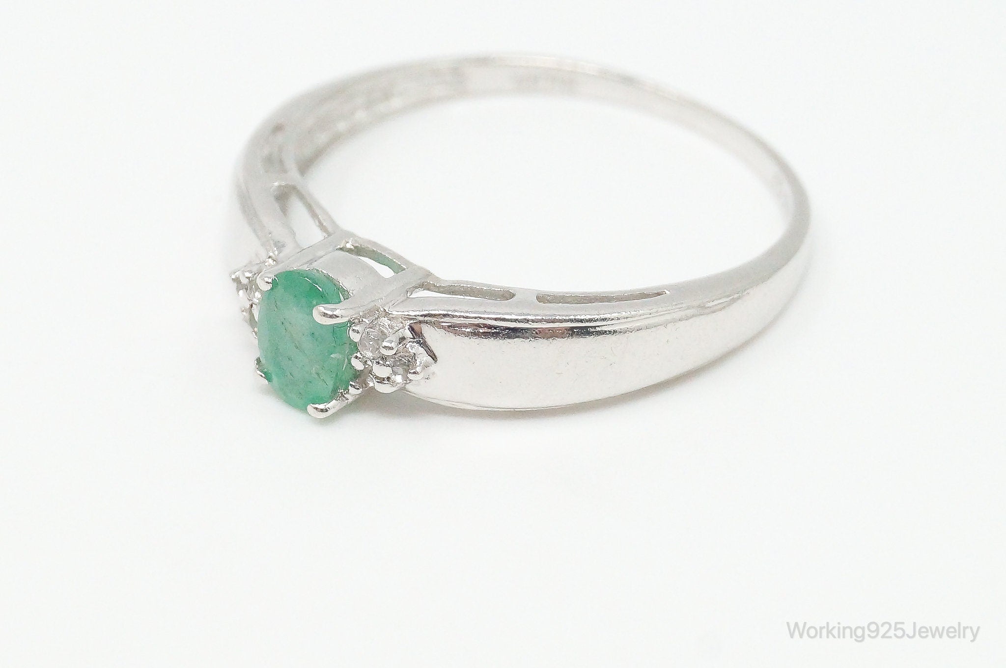 Vintage Designer Emerald Cubic Zirconia Sterling Silver Ring Size 11