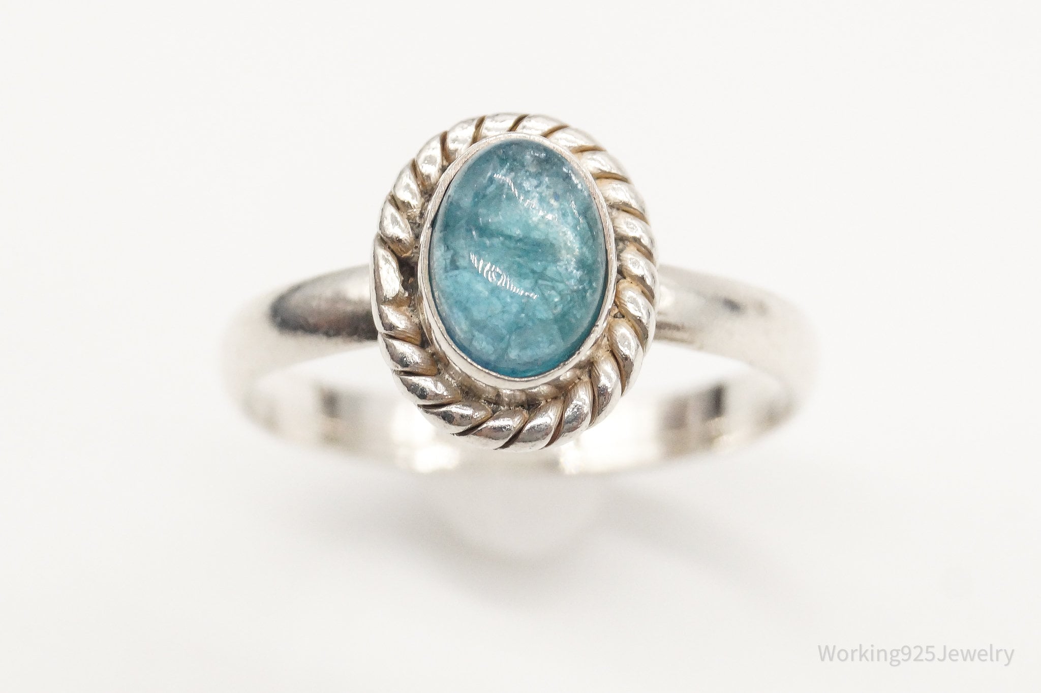 Vintage Blue Stone Sterling Silver Ring - Size 7