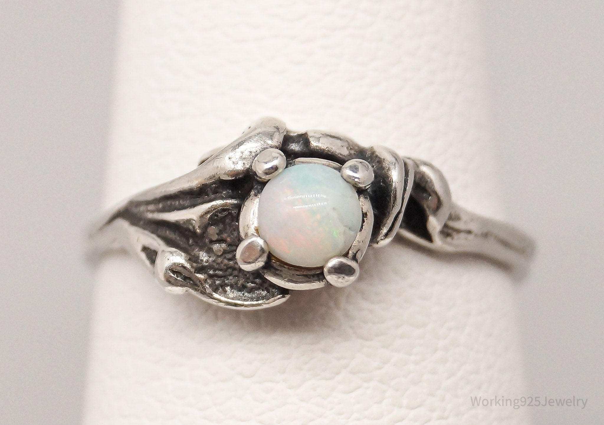 Vintage Opal Modernist Style Silver Ring - Size 4.5