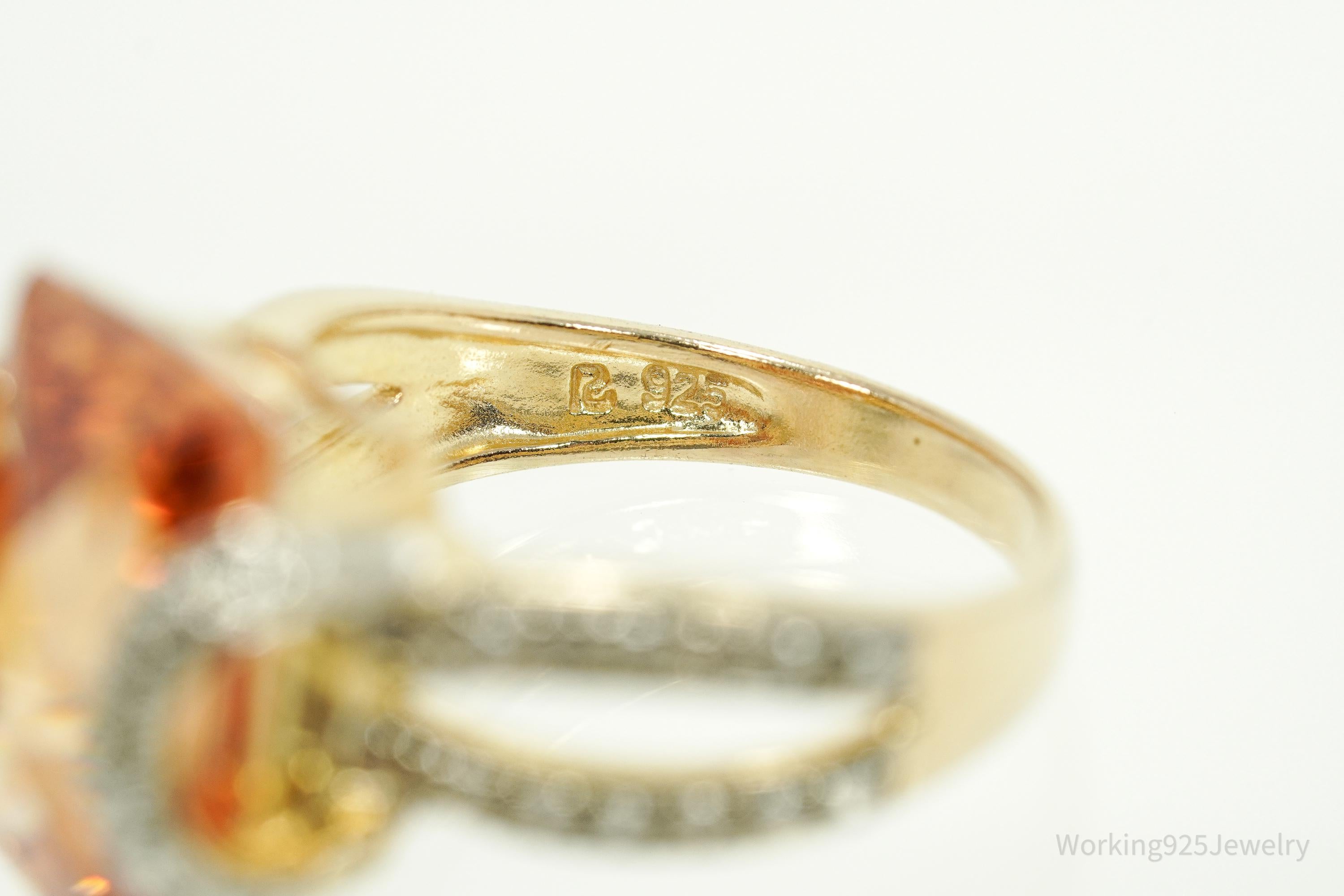 VTG Designer Ross Simons Orange Cubic Zirconia & Diamond Gold Over Sterling Silver Ring - Size 9.25