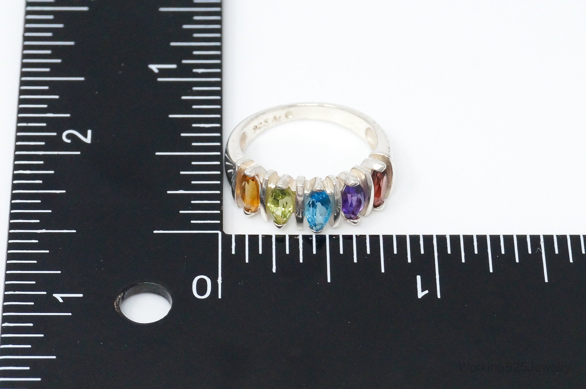 Vintage Multi Gem Sterling Silver Ring - Size 6