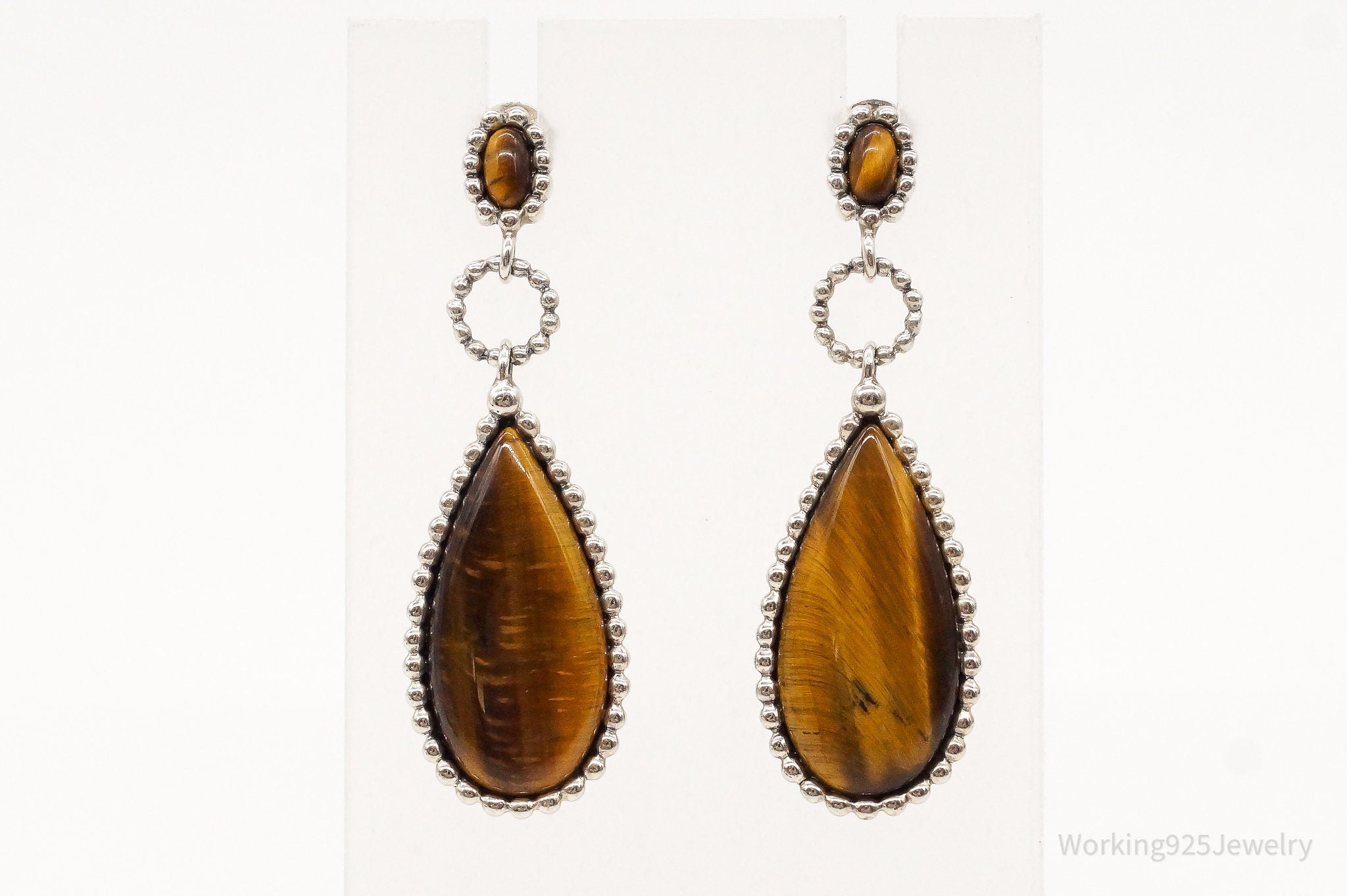 Vintage Tigers Eye Beaded Design Sterling Silver Earrings