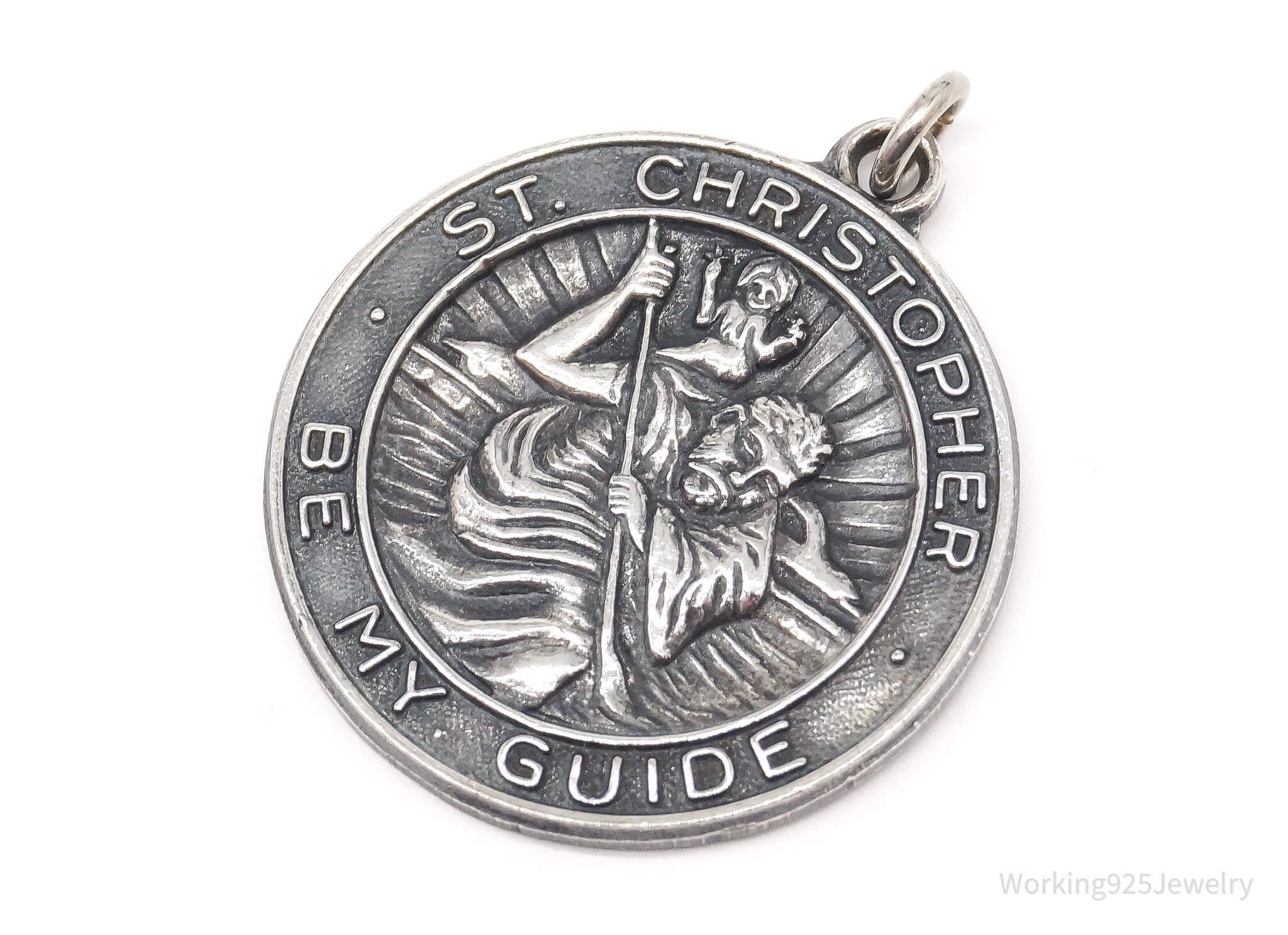 Antique Large "Saint Christopher Be My Guide" Sterling Silver Pendant