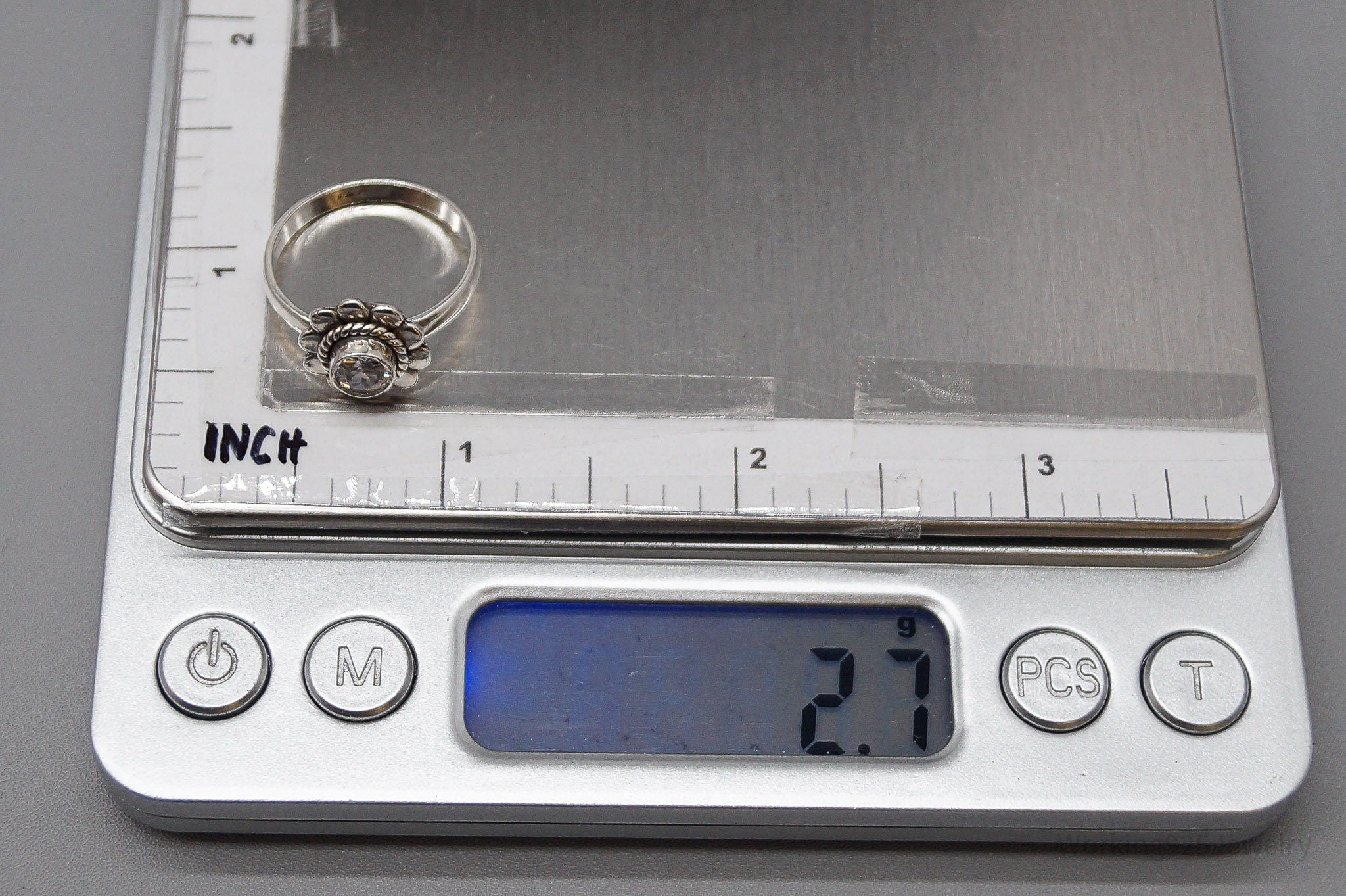 Vintage White Topaz Sterling Silver Flower Ring - Size 6.75