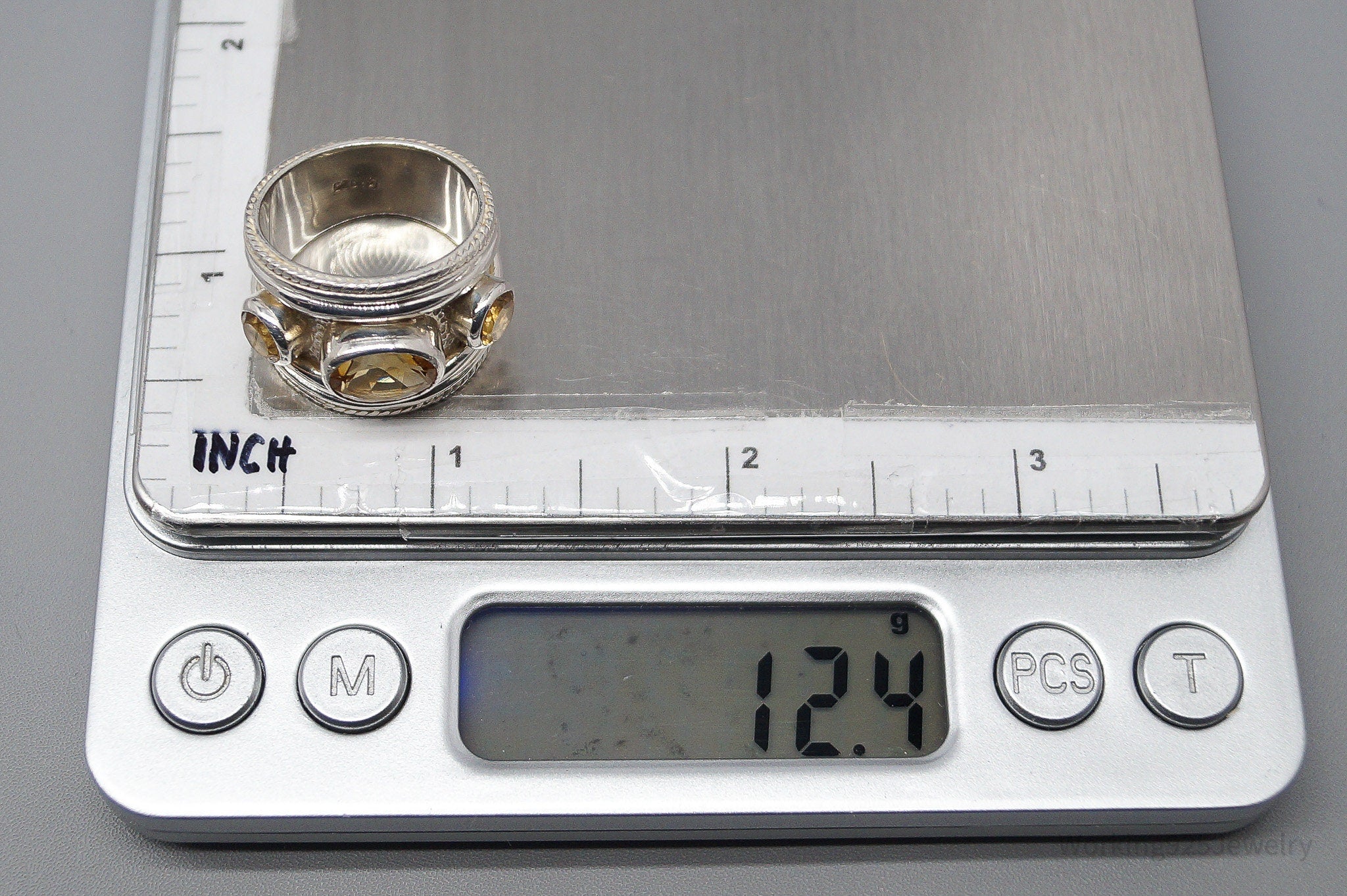 Vintage SJ Citrine Sterling Silver Ring - Size 7.75