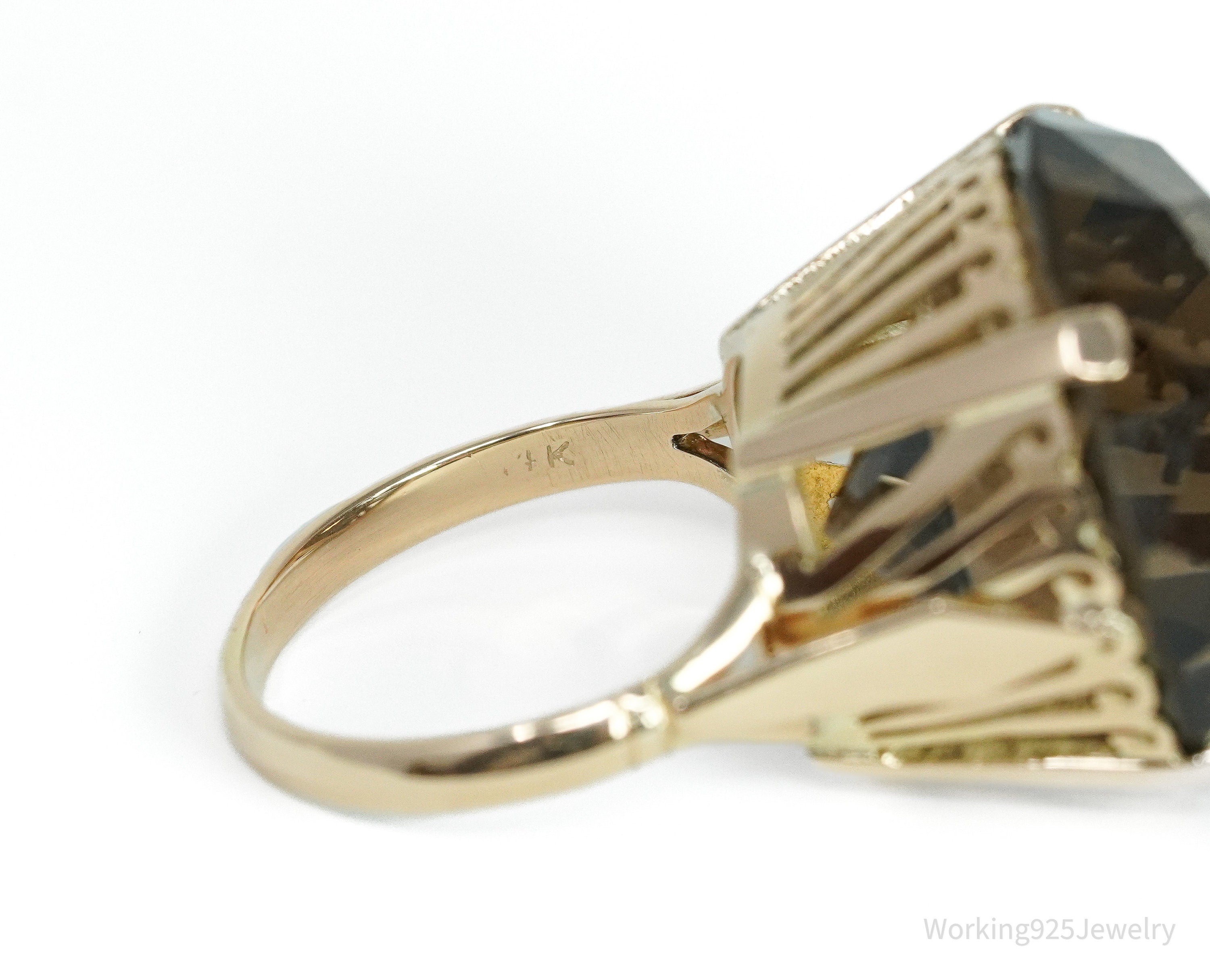 Large Smoky Quartz 14K Yellow Gold Ring - Size 8