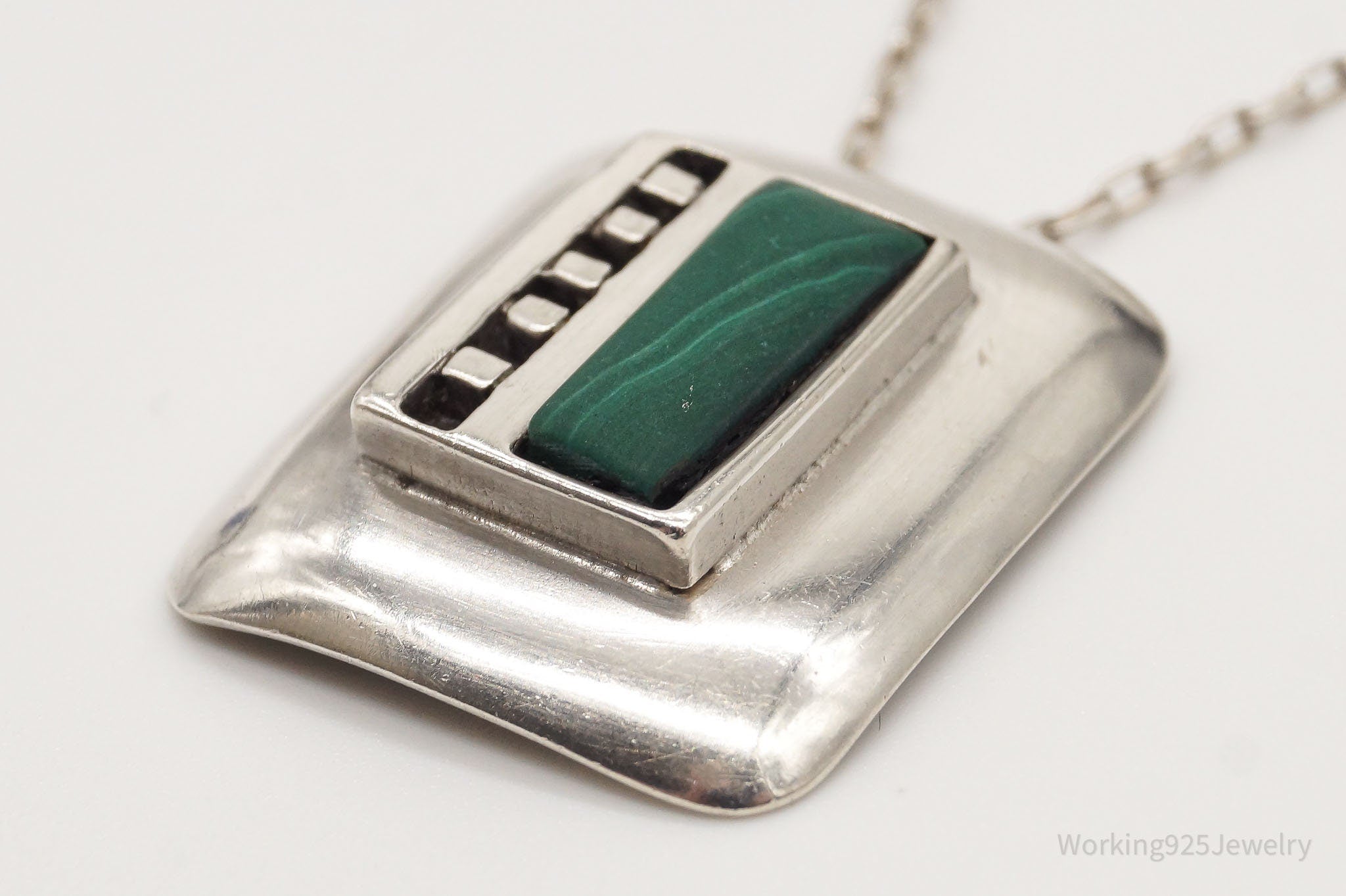 Vintage Malachite Modernist Sterling Silver Necklace