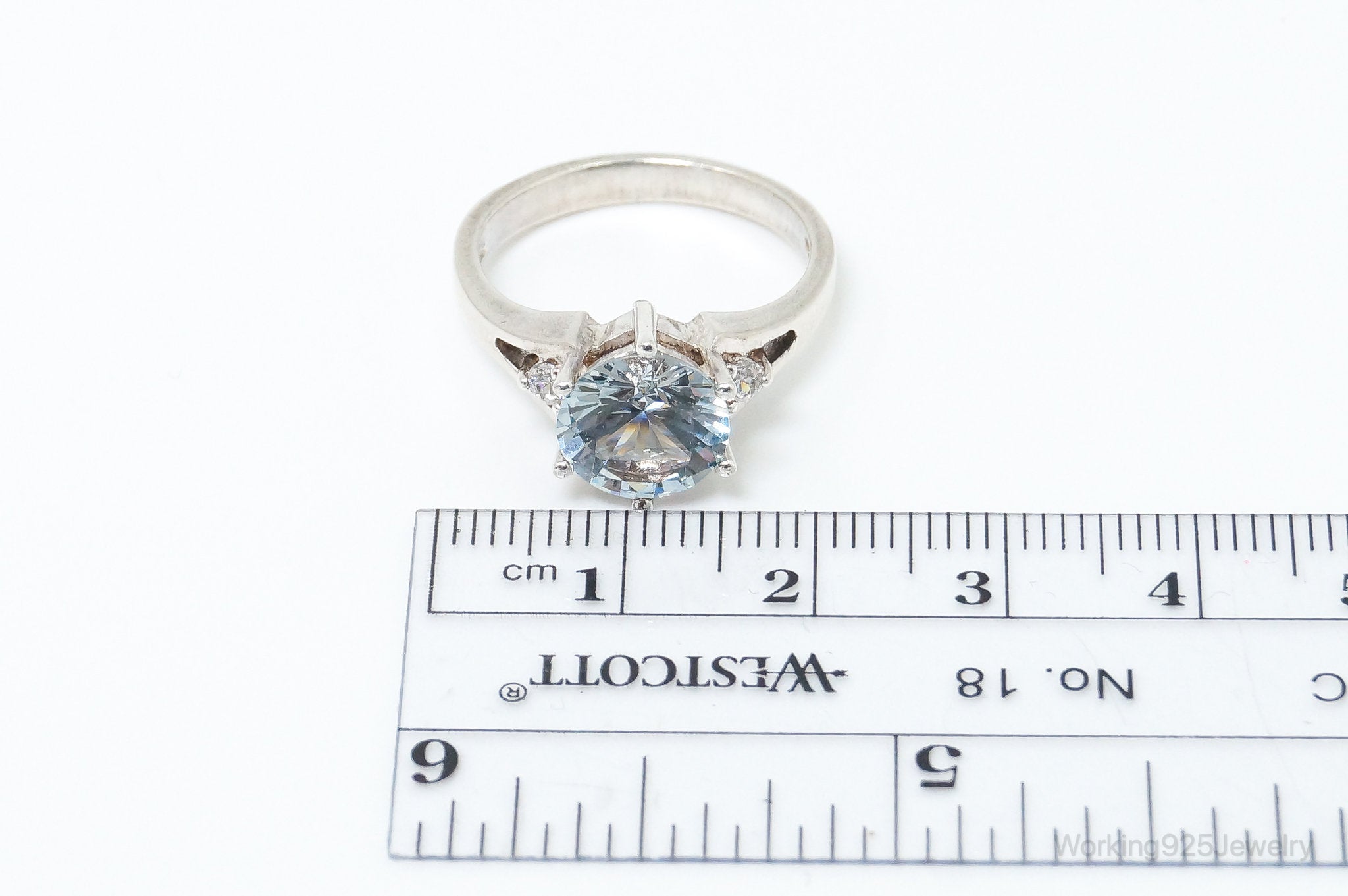 Vintage Simulated Aquamarine Diamonique Sterling Silver Ring SZ 7.75