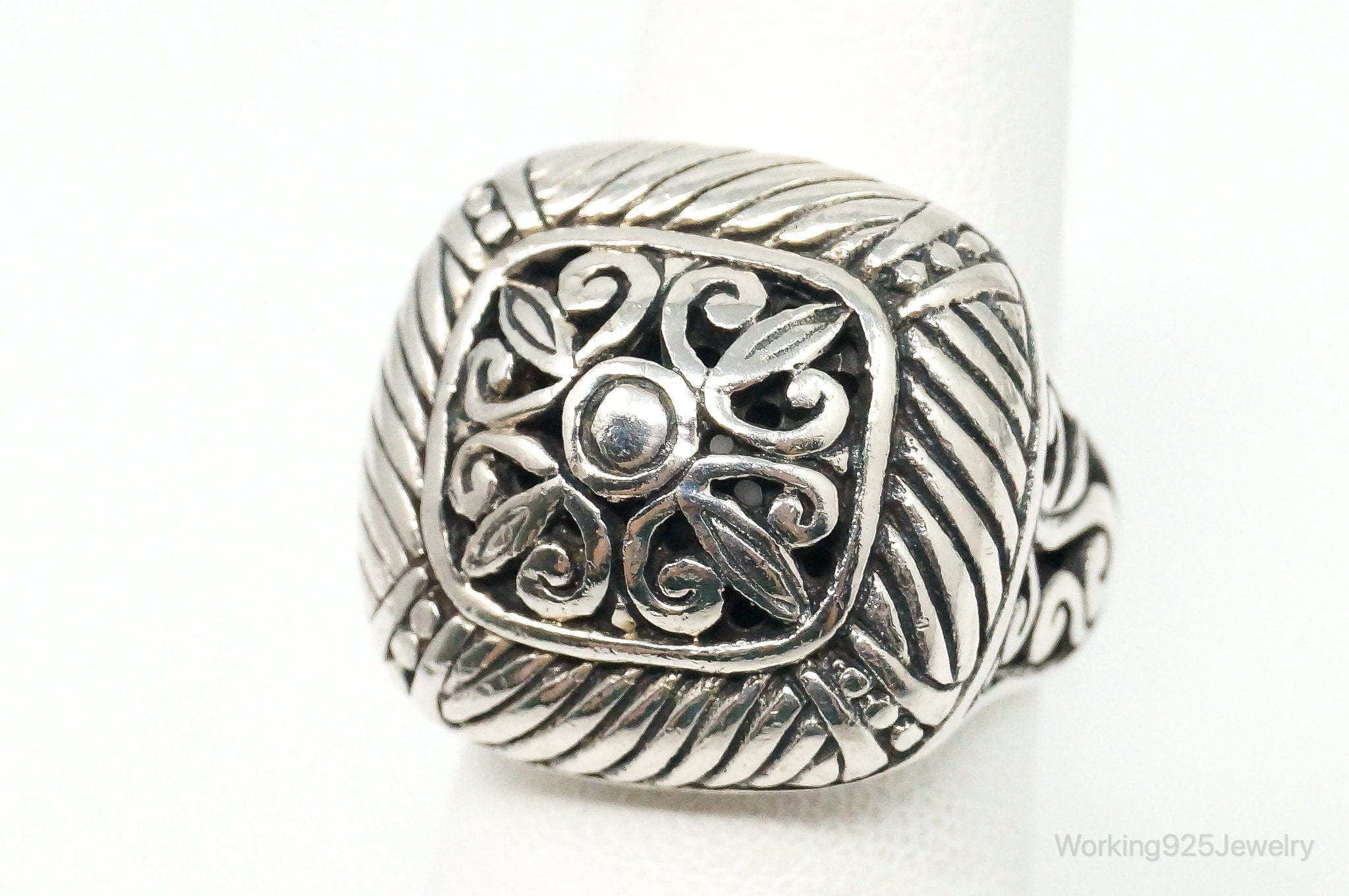 Vintage Tall Bali Style Scroll Swirls Sterling Silver Ring - Size 6.25