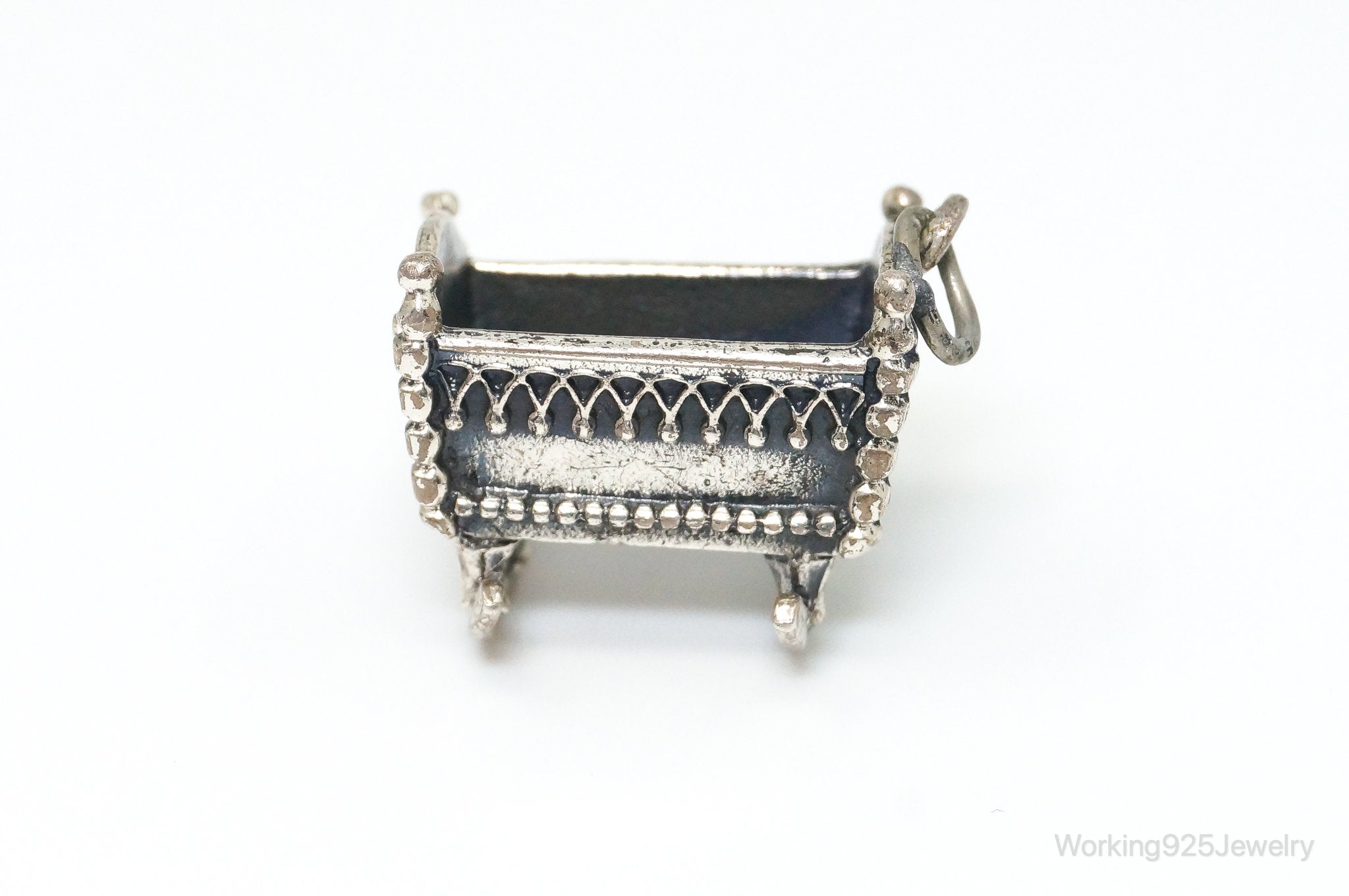 Large VTG ATQ Beau Baby Cradle Sterling Silver Charm Pendant