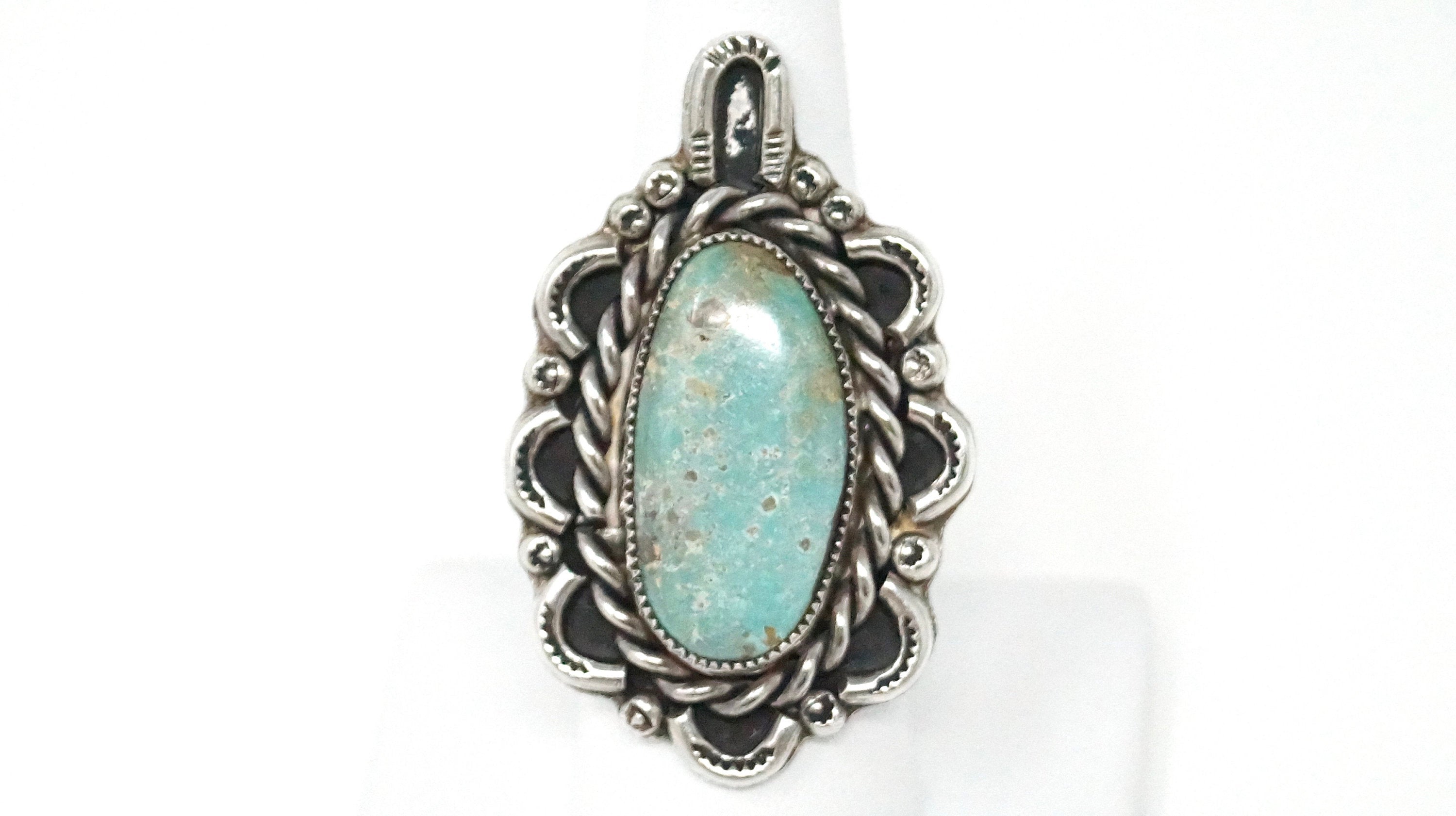 Vtg Native Old Pawn Southwestern Turquoise Handmade Sterling Silver Ring Sz 8