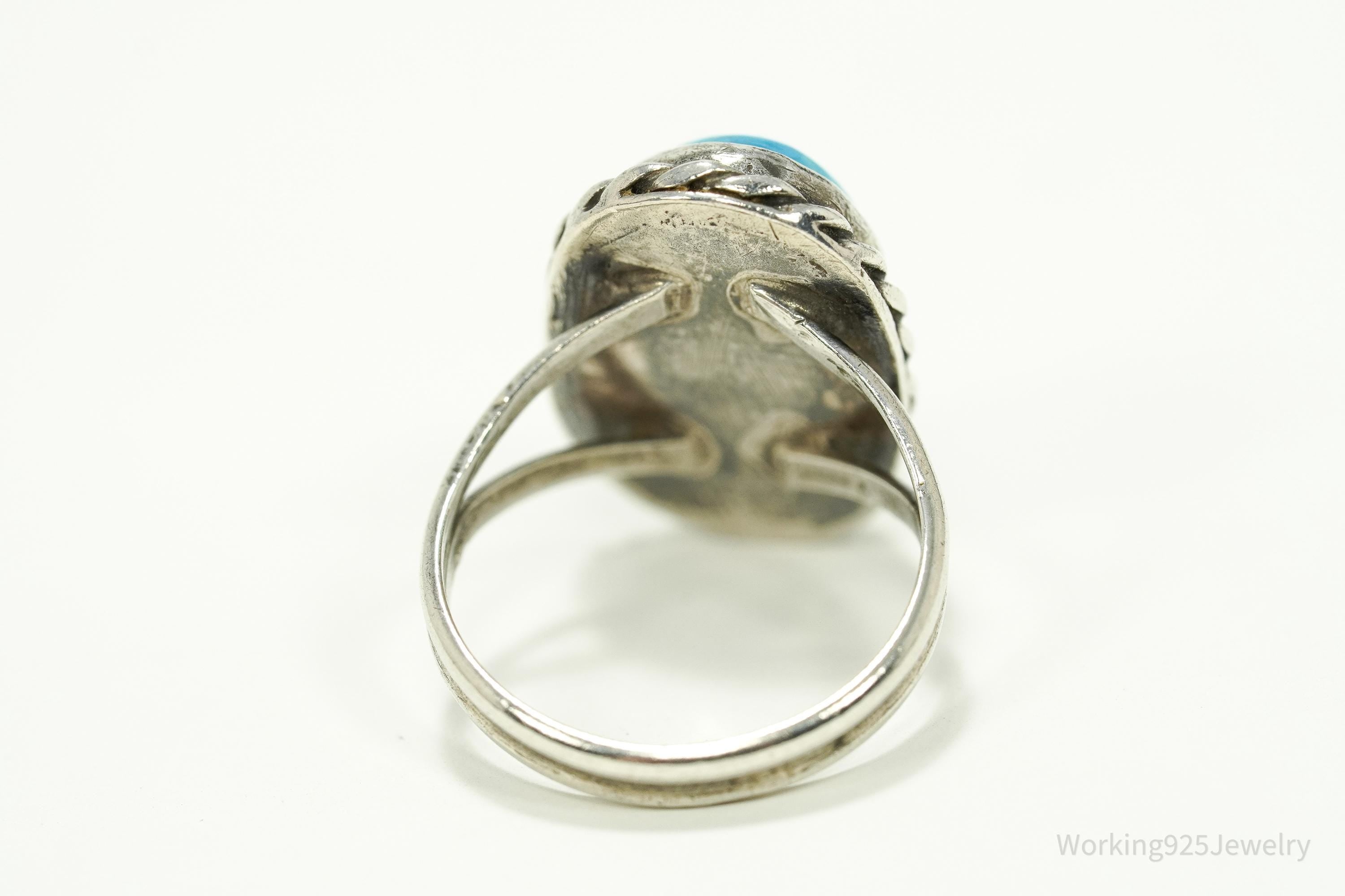 Vintage Handmade Native American Turquoise Unsigned Silver Ring - Size 5.25