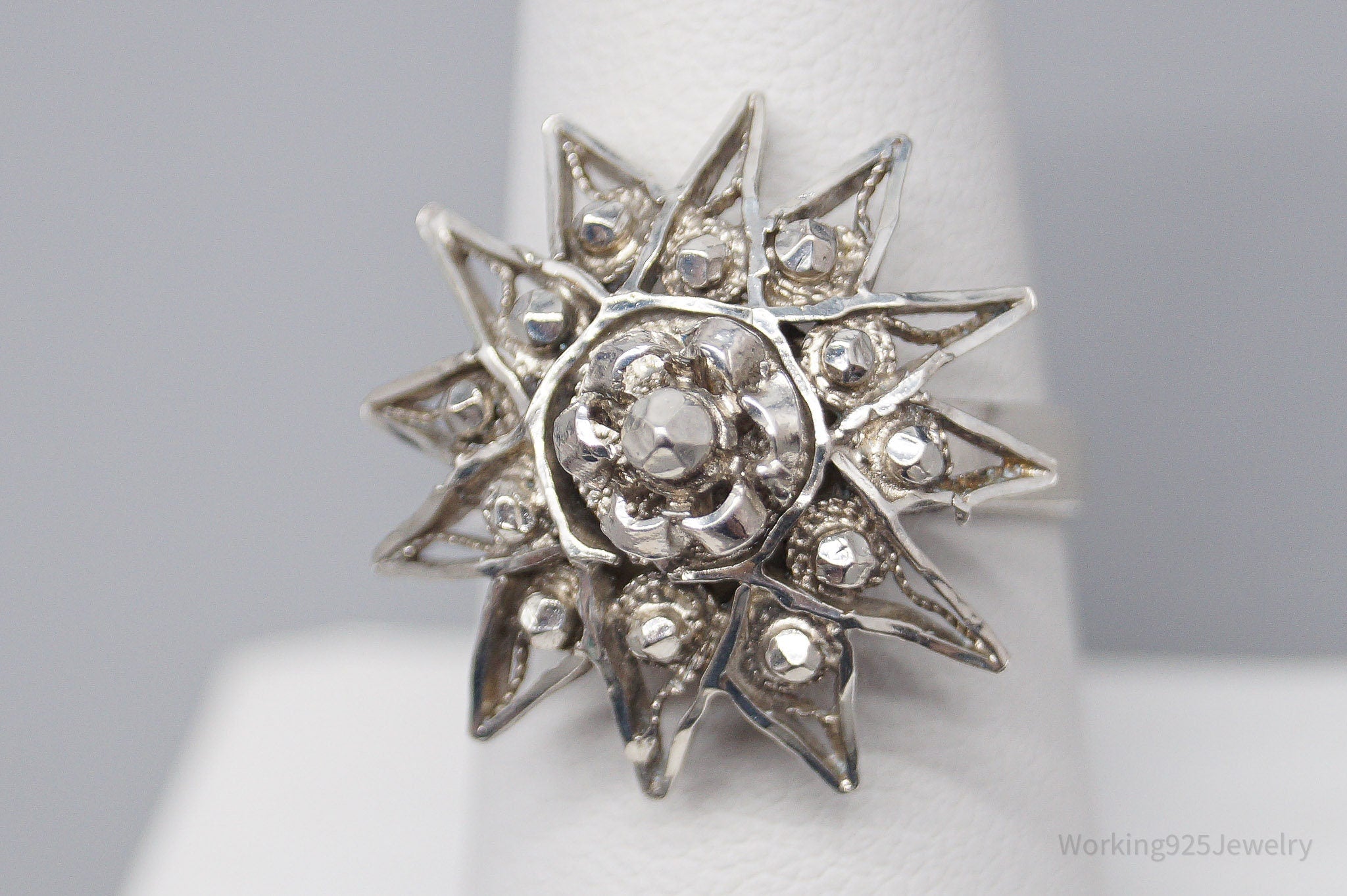 Antique Vintage Modernist Style Silver Ring - Size 8.75 Adjustable