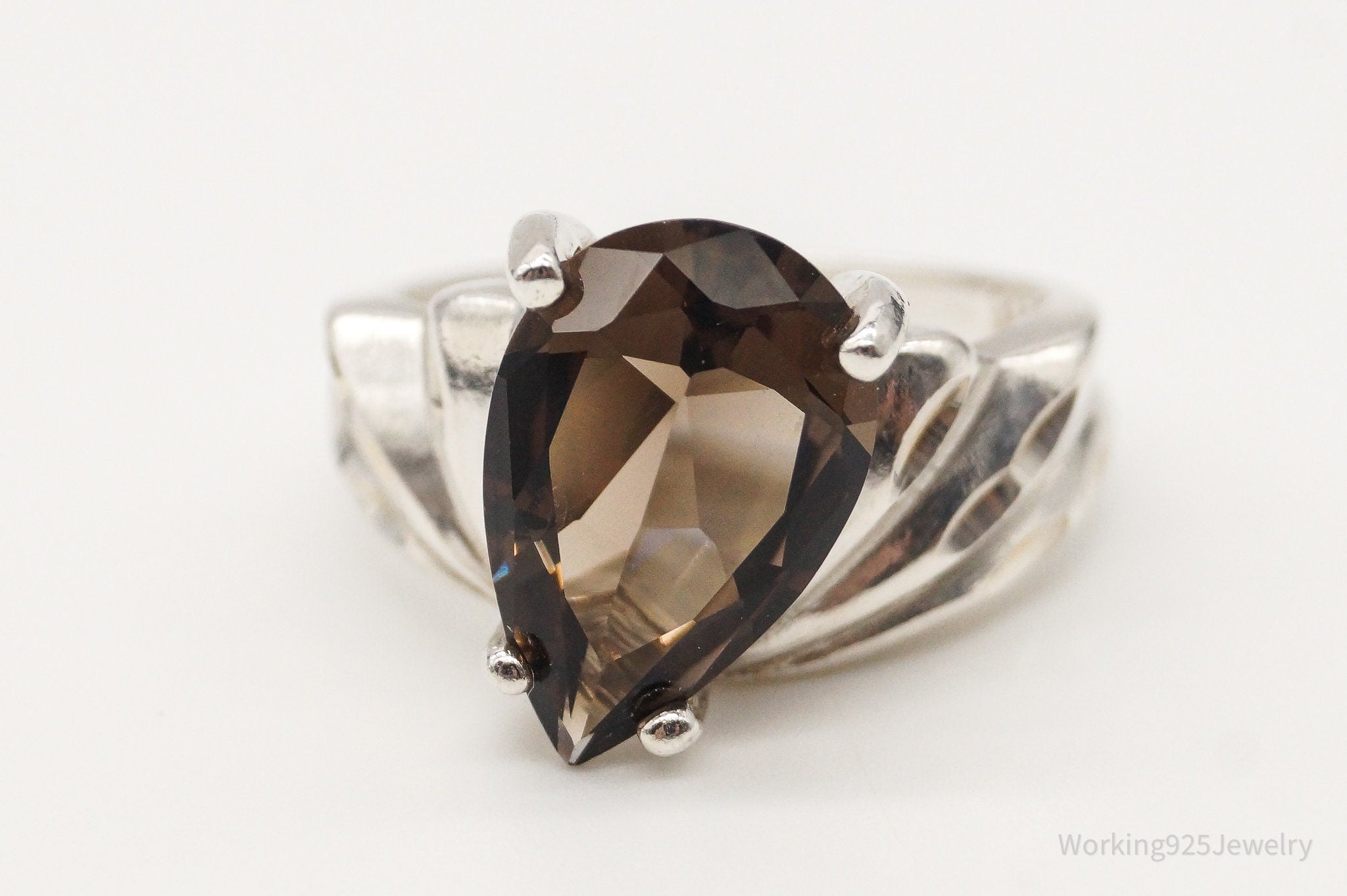 Vintage Large Smoky Topaz Sterling Silver Ring - Size 6.75
