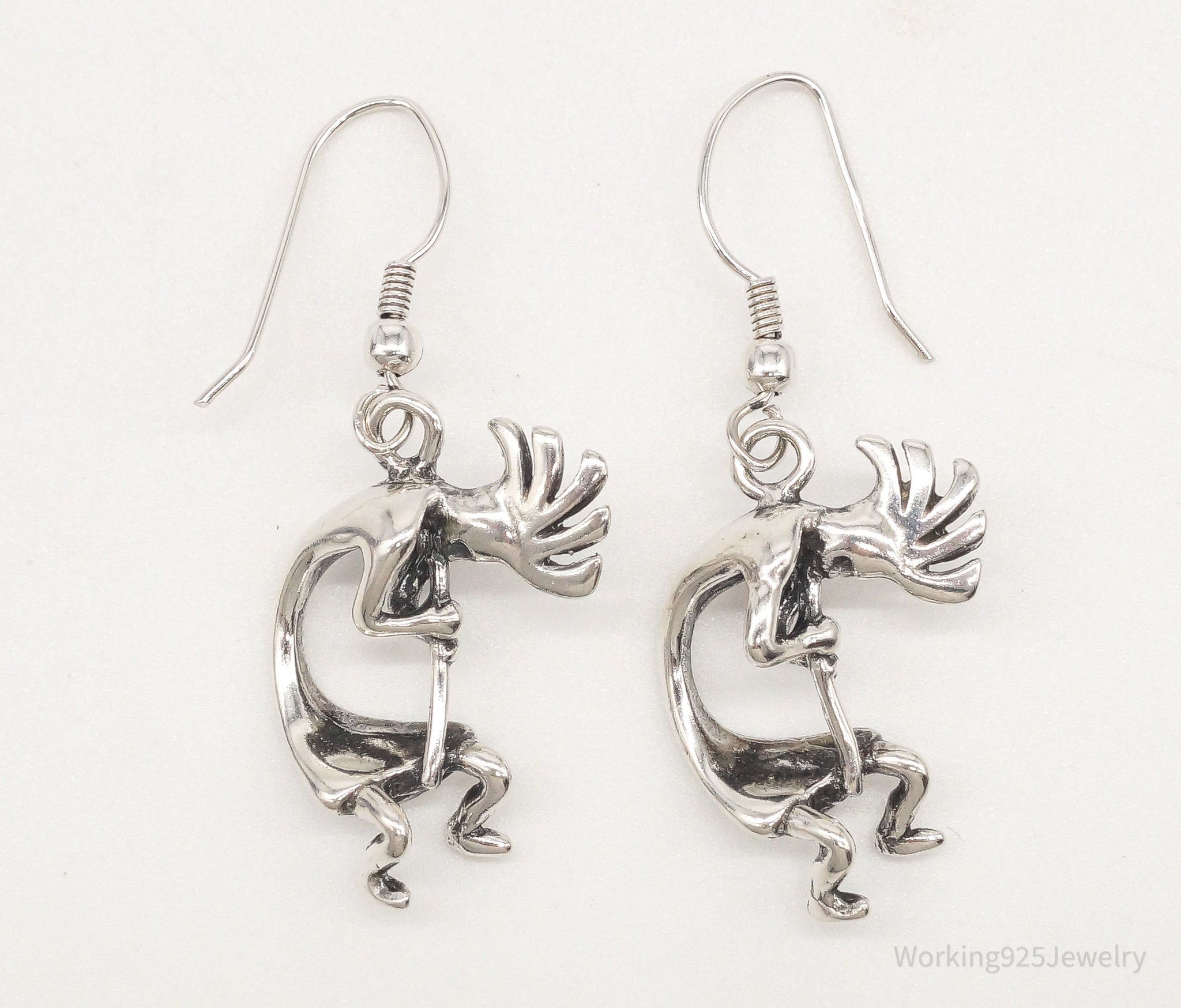 Vintage Native American Masha Dancing Kokopelli Sterling Silver Earrings