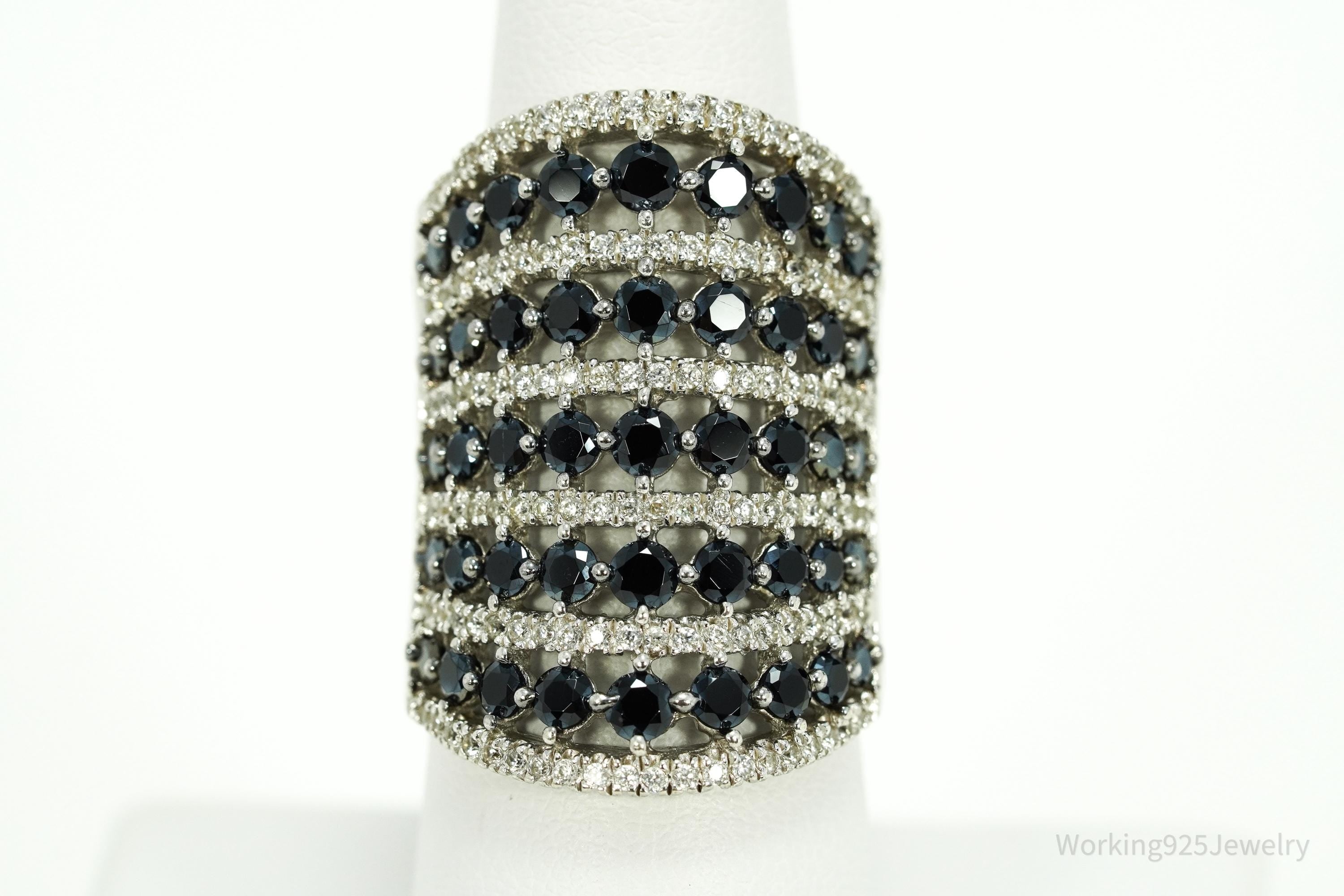 Vintage Black Spinel & White Topaz Sterling Silver Ring - Size 7