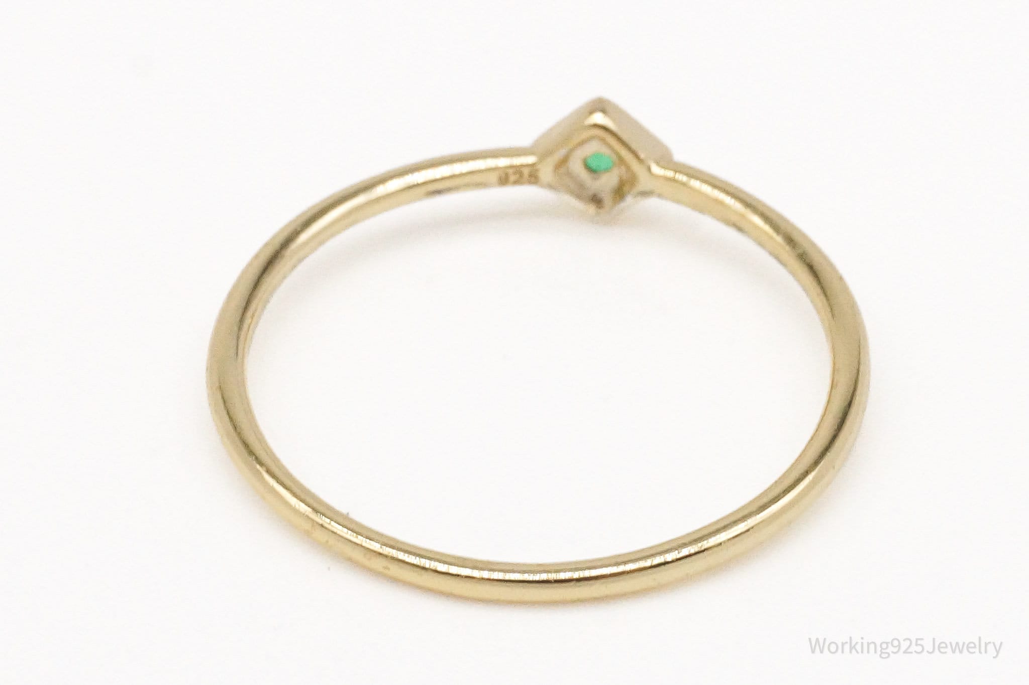 Vintage Green Stone Gold Vermeil Sterling Silver Ring - Size 6.75