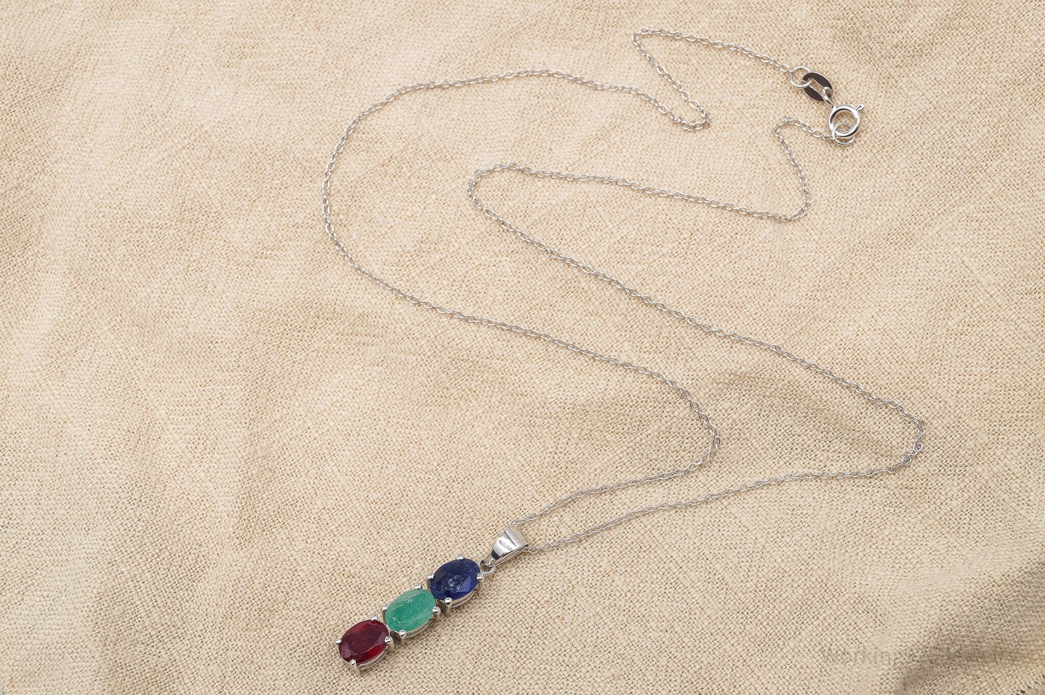JTV's TGGC Ruby Emerald Sapphire Sterling Silver Necklace 18"