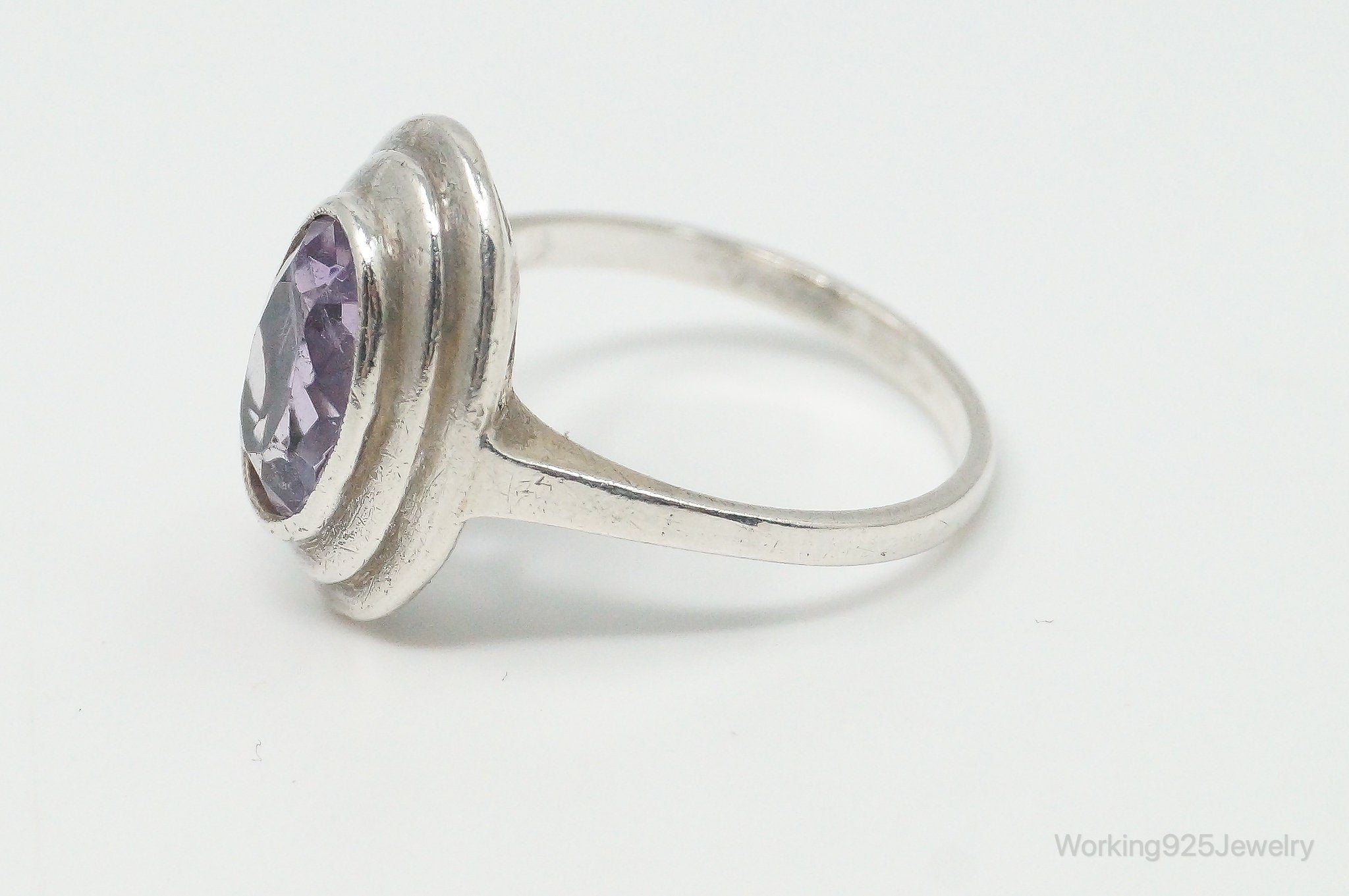 Vintage Modernist Amethyst 830 Silver Ring - Size 7.5