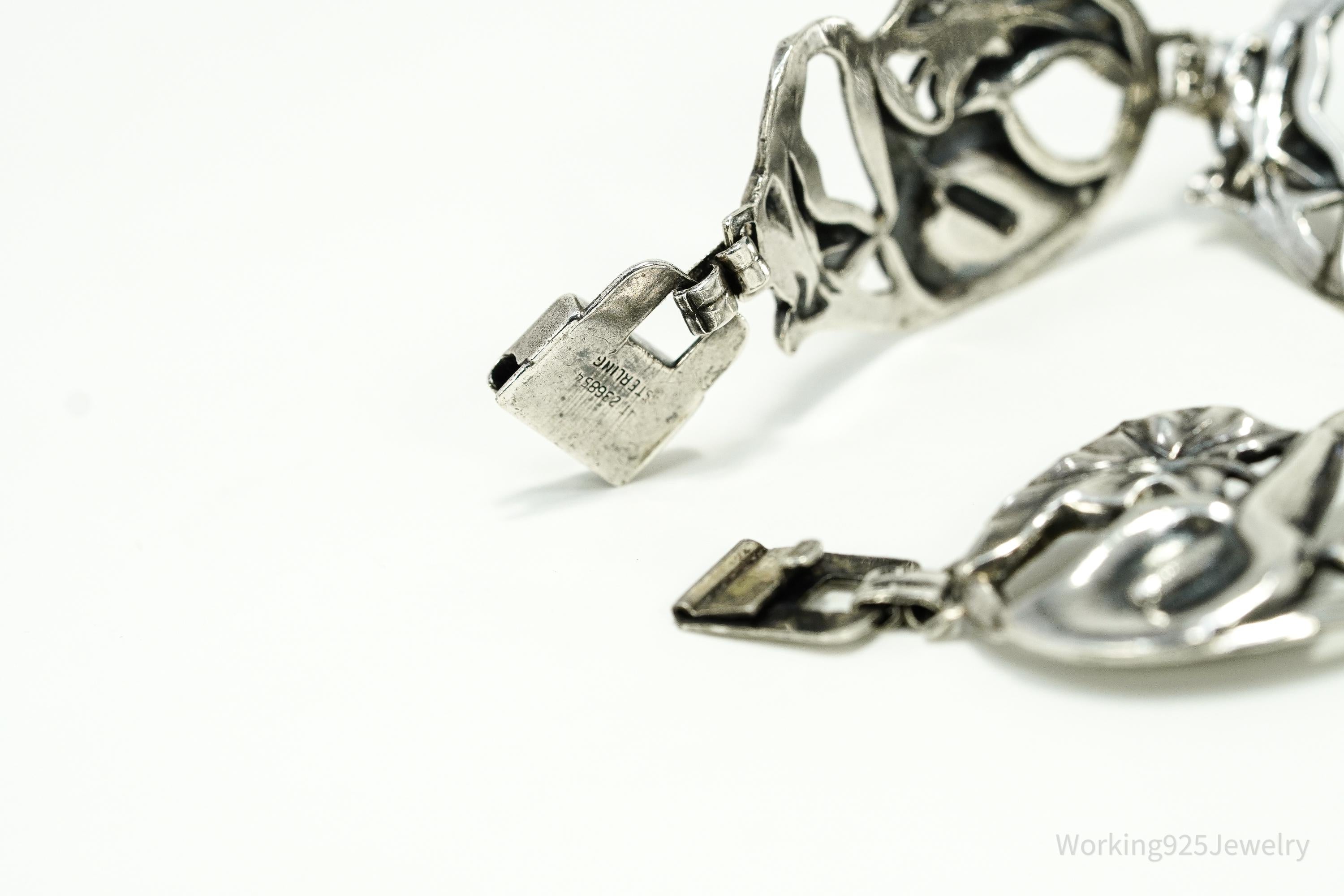 Antique Calla Lilly Floral Sterling Silver Bracelet 7 7/8"