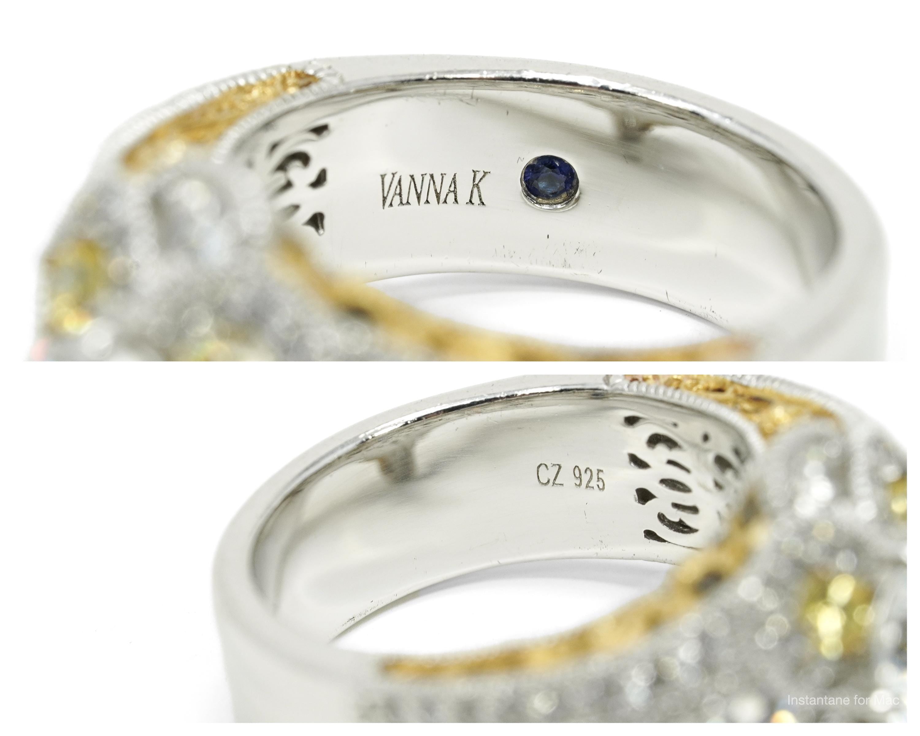 Vanna K "Platineve" White & Yellow Cubic Zirconia 18K Yellow Gold Sterling Silver Ring -SZ 7.25