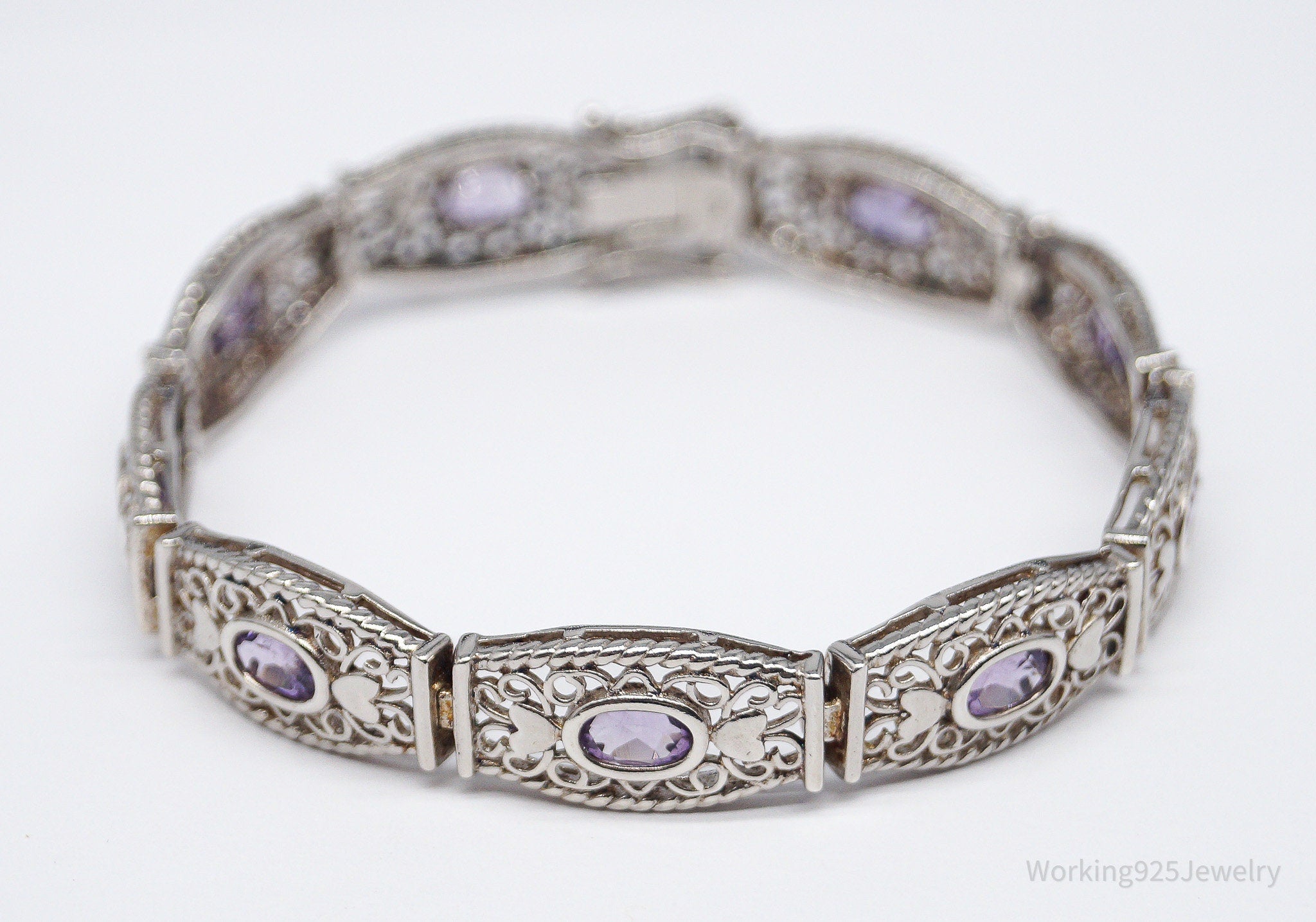 Vintage Purple Amethyst Sterling Silver Bracelet - 7.5"