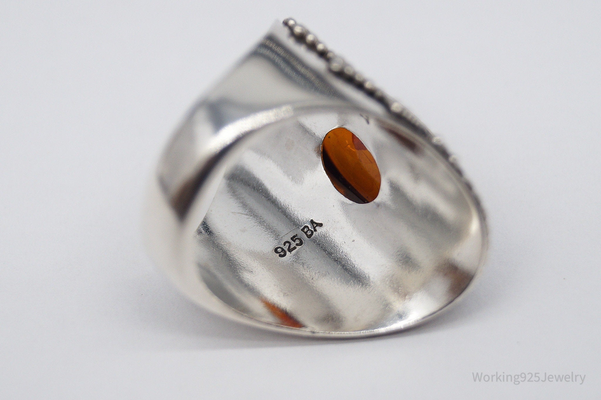Vintage BA Suarti Amber Sterling Silver Ring - Size 8.75