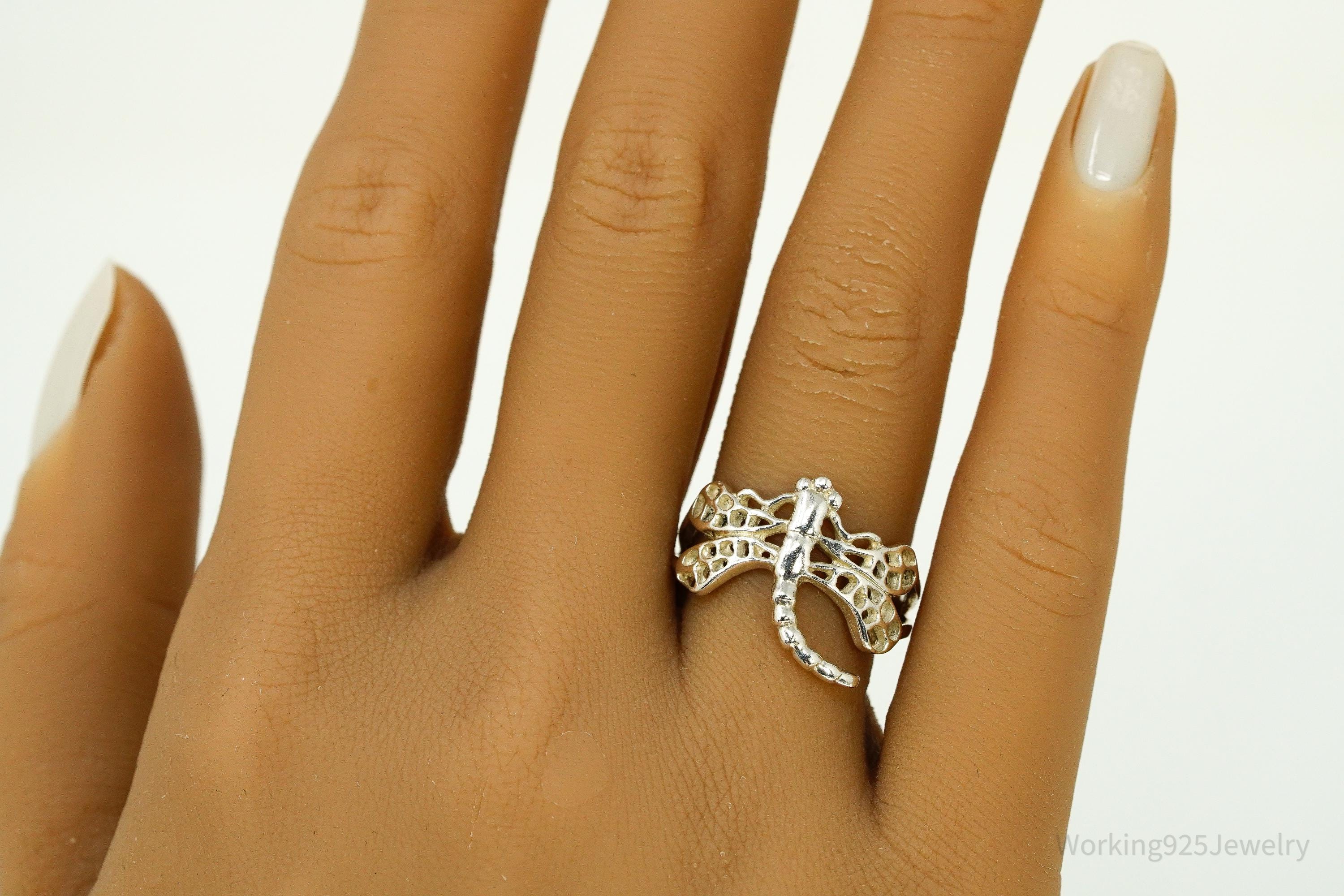 Vintage Dragonfly Sterling Silver Ring - Size 8