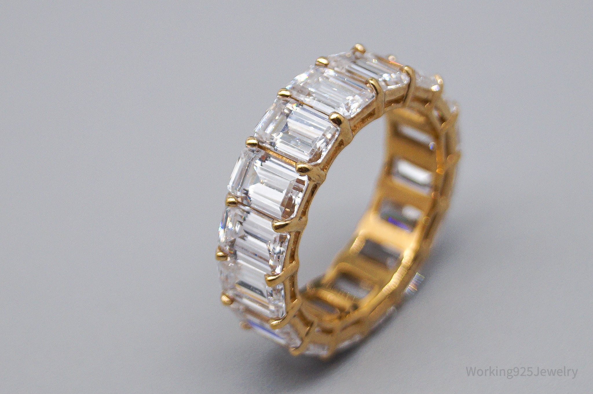 Vintage Cubic Zirconia Platinum Clad Gold Vermeil Sterling Silver Ring - Size 6.25