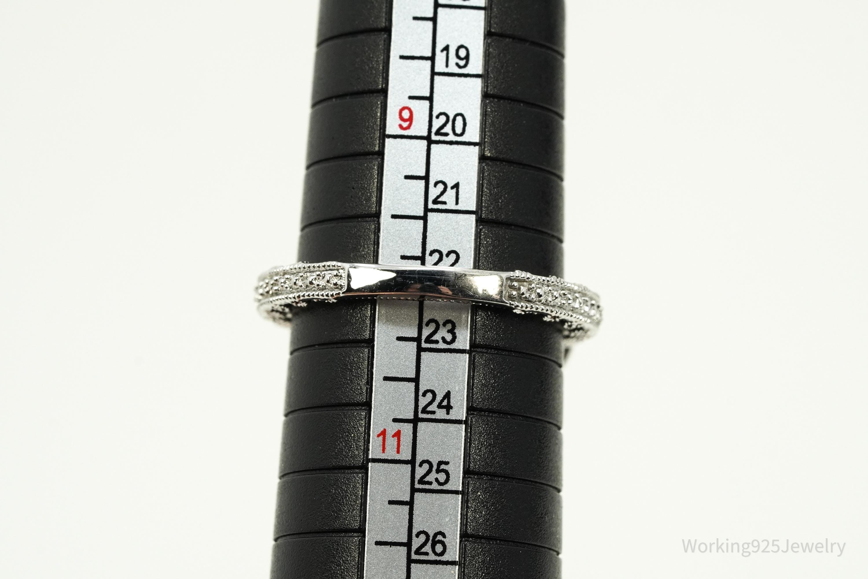 Designer STAUER Three Stone Halo Cubic Zirconia Sterling Silver Ring - Size 10