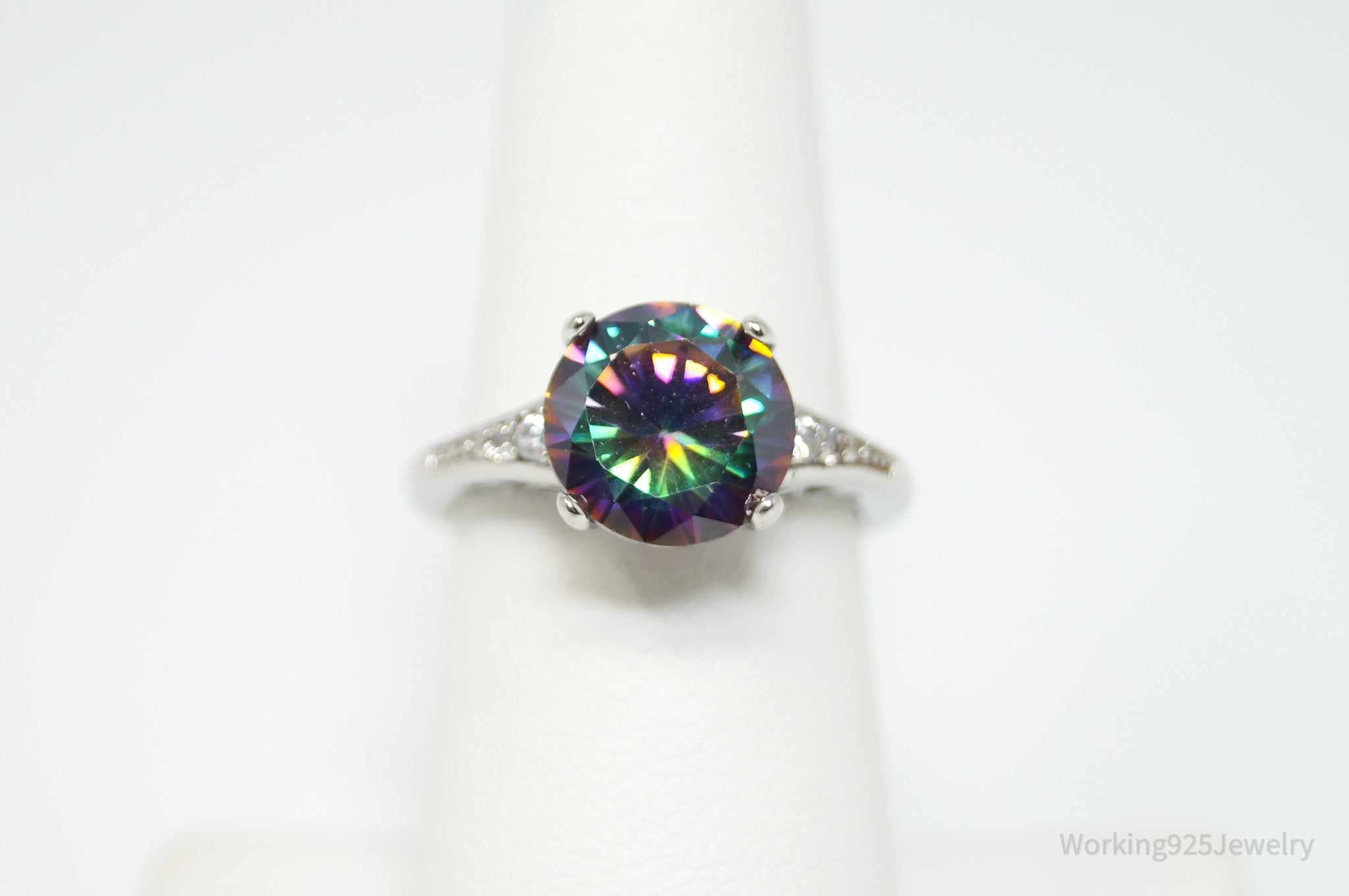 Vintage Rainbow Mystic Topaz CZ Sterling Silver Ring - Size 7