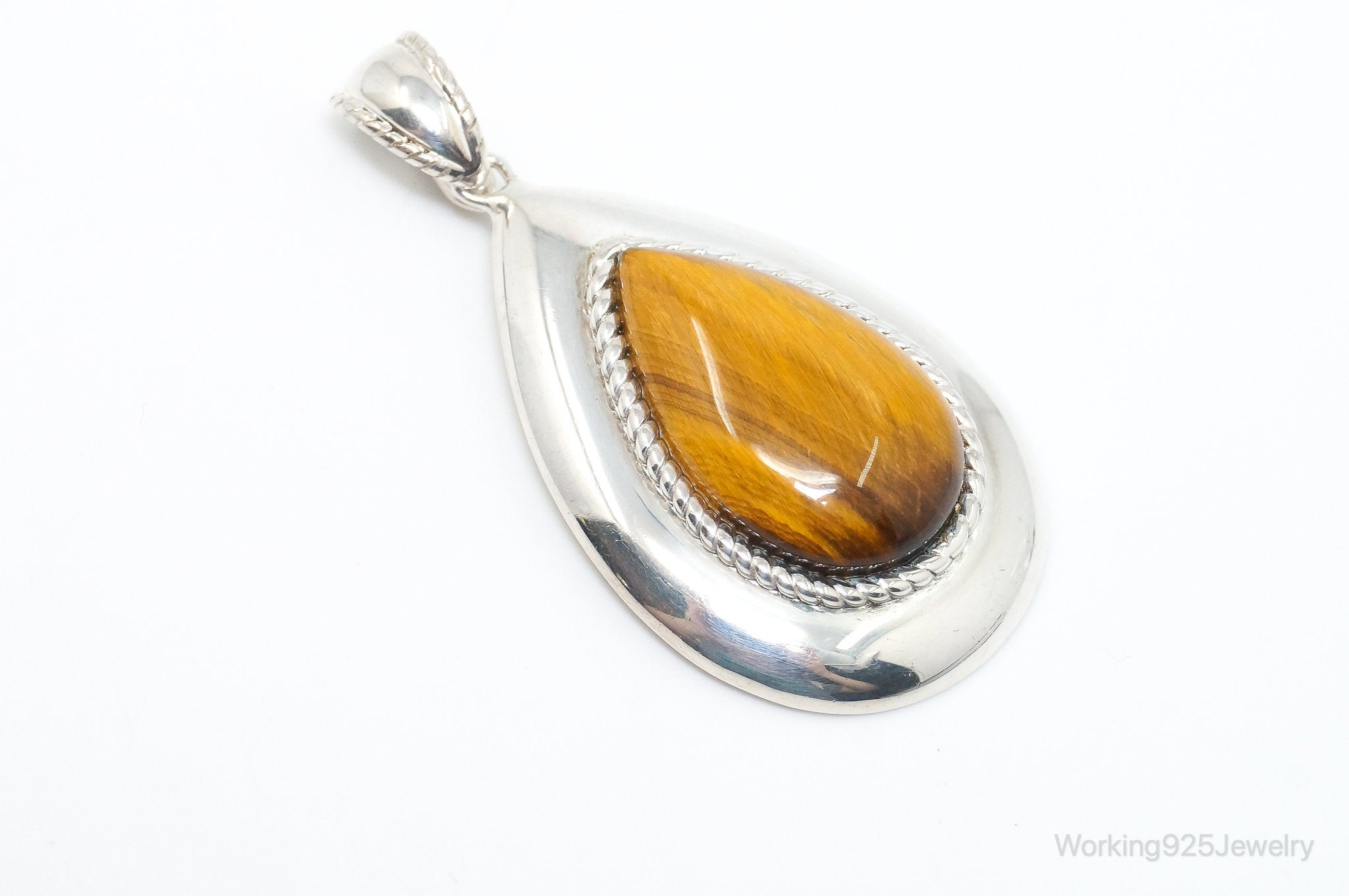 Vintage Large Tigers Eye Southwestern Style Sterling Silver Pendant