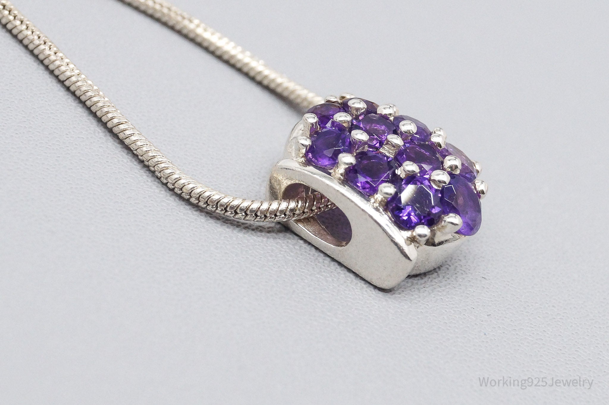 Vintage Amethyst Sterling Silver Chain Necklace 16"