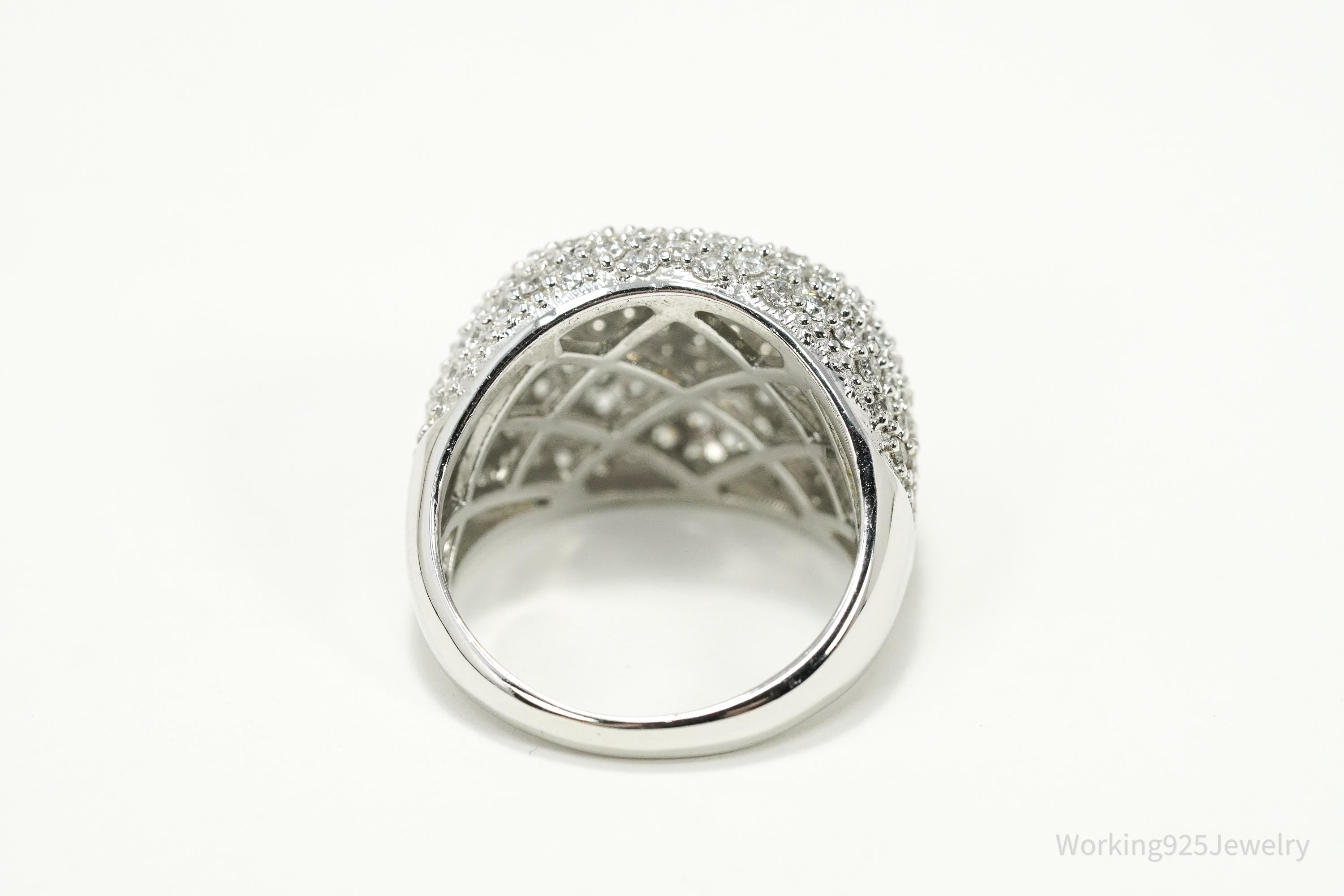 Y2K Italian Milor Pave Cubic Zirconia Dome Sterling Silver Ring Size 7.25