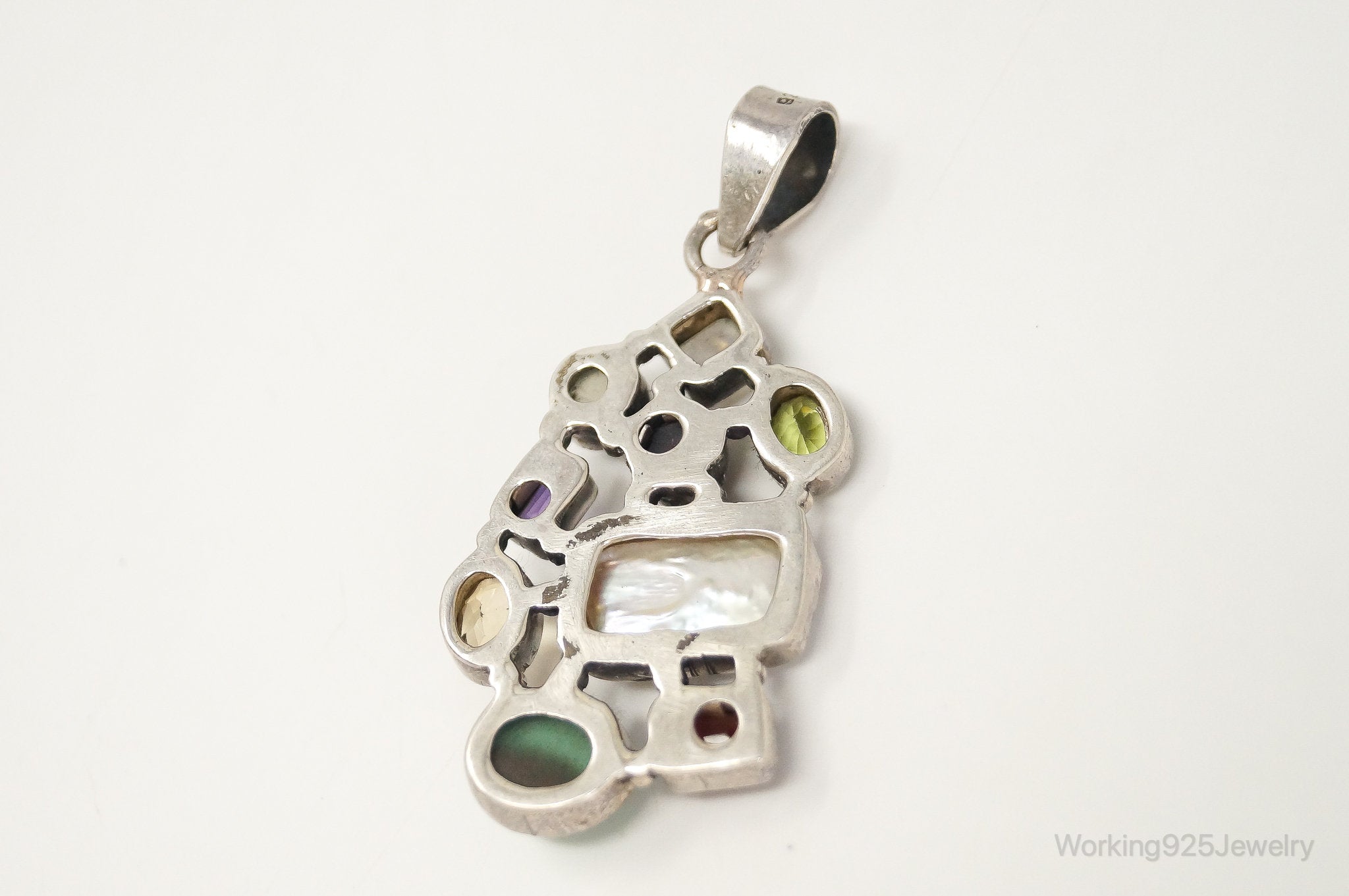 Vintage Multi Gem Sterling Silver Necklace Pendant