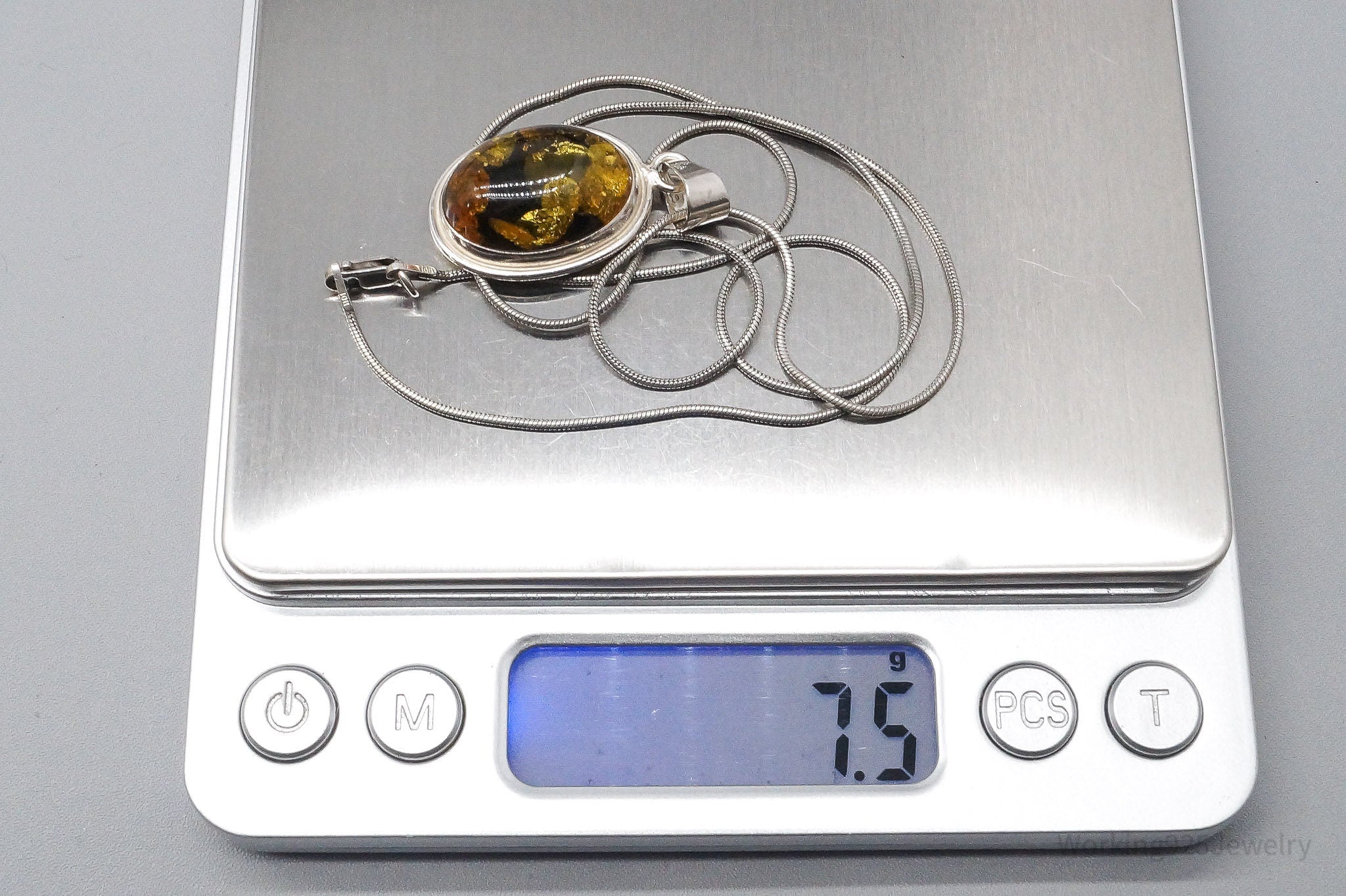 Vintage Large Amber Sterling Silver Chain Necklace 20"