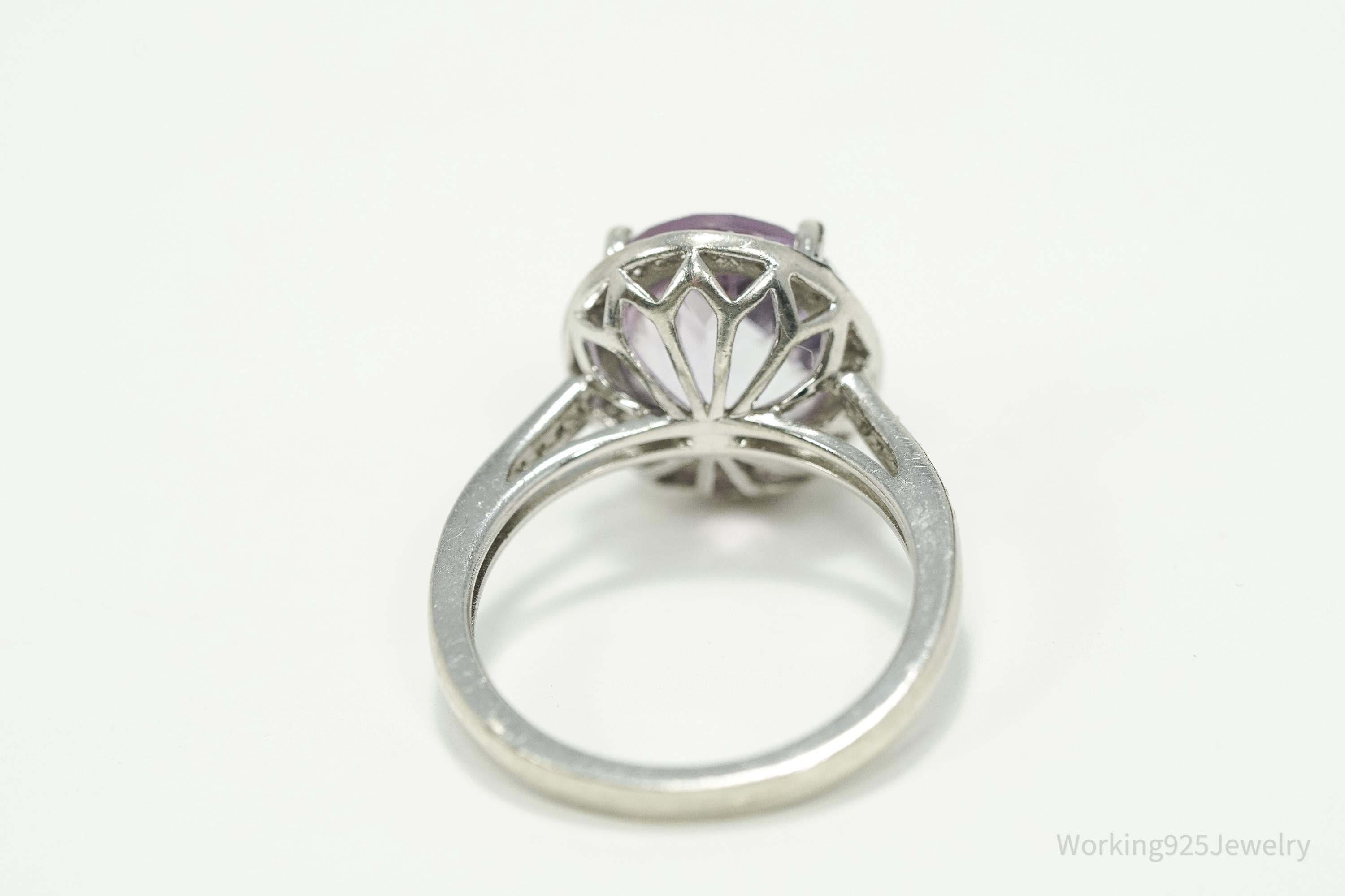 Vintage Amethyst & Cubic Zirconia Sterling Silver Ring - Size 7