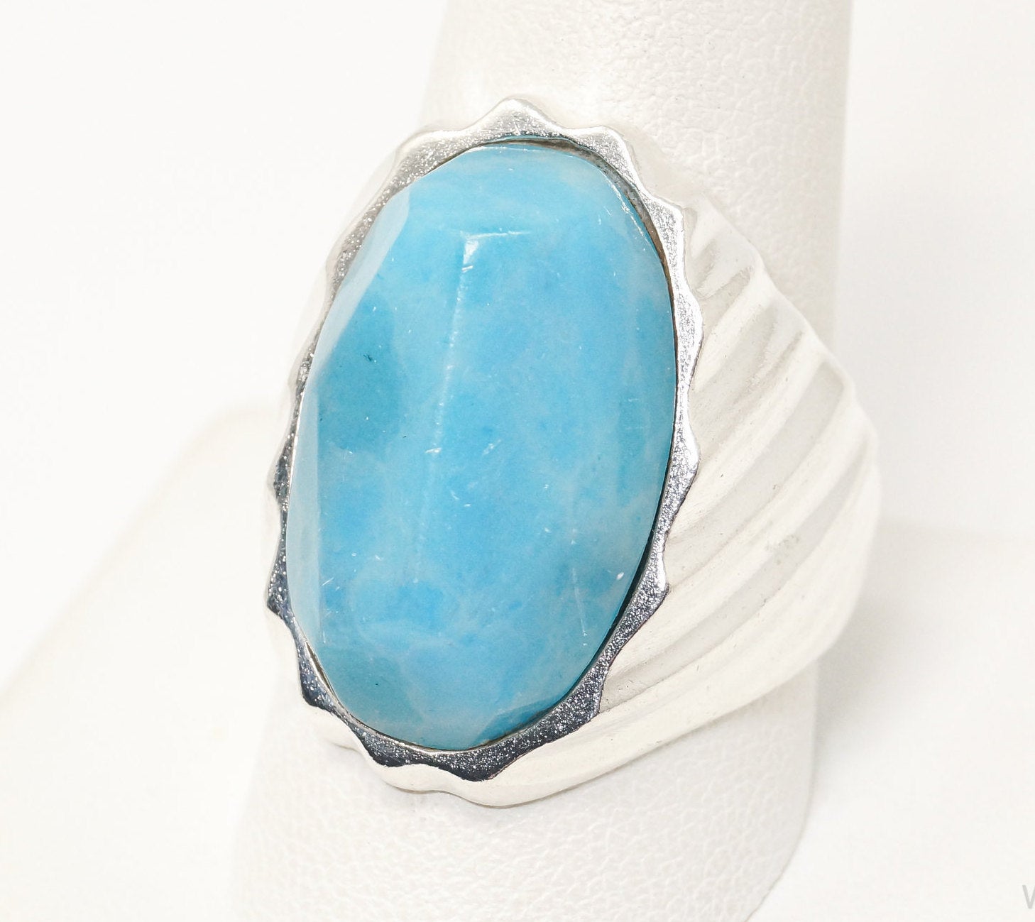 Vintage Mexico Blue Larimar Modern Sterling Silver Ring - Sz 10.5