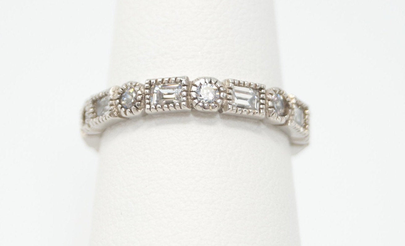 Vintage Eternity Band Cubic Zirconia Sterling Silver Band Ring - Sz 5