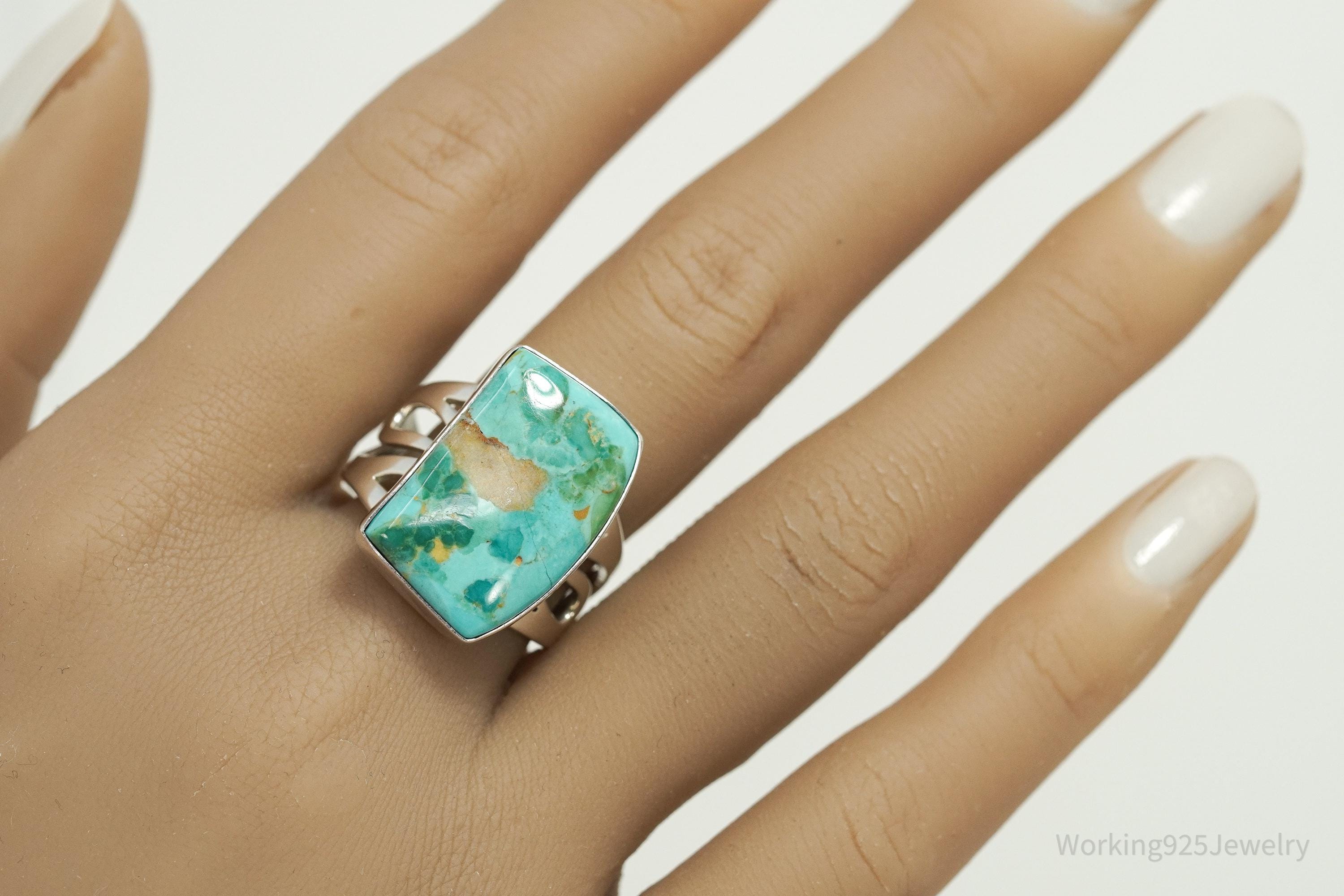 Vintage Jay King Large Turquoise Sterling Silver Statement Ring - Size 9.75