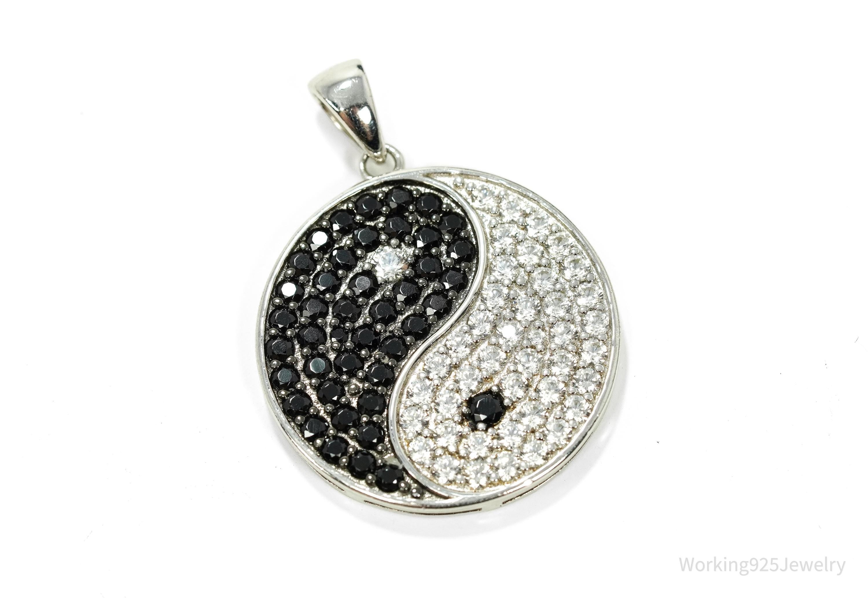 Vintage Black Spinel & White Topaz Yin Yang Sterling Silver Pendant