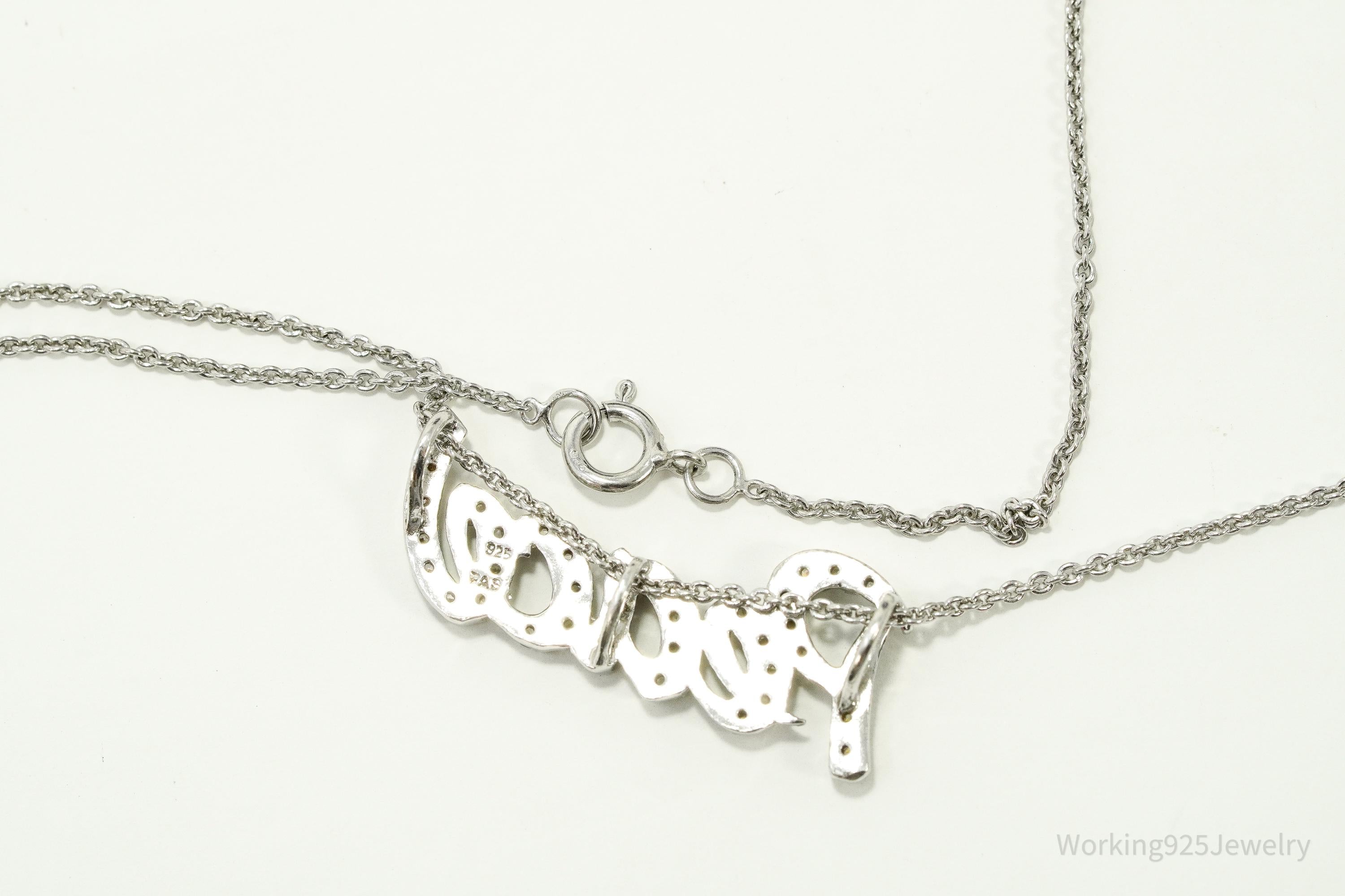 Vintage Cubic Zirconia "Peace" Sterling Silver Necklace 20"