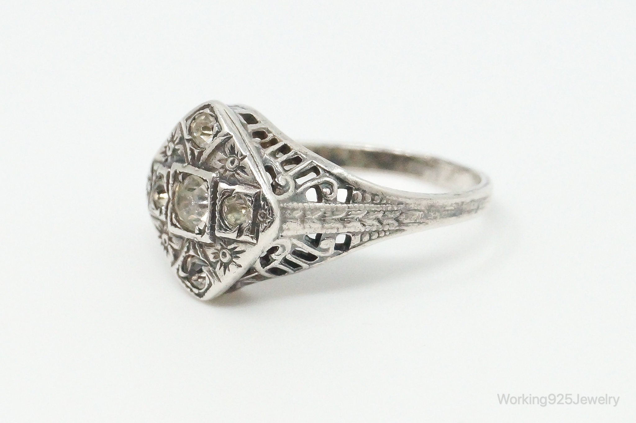 Antique Faux Diamond Sterling Silver Ring - Size 6