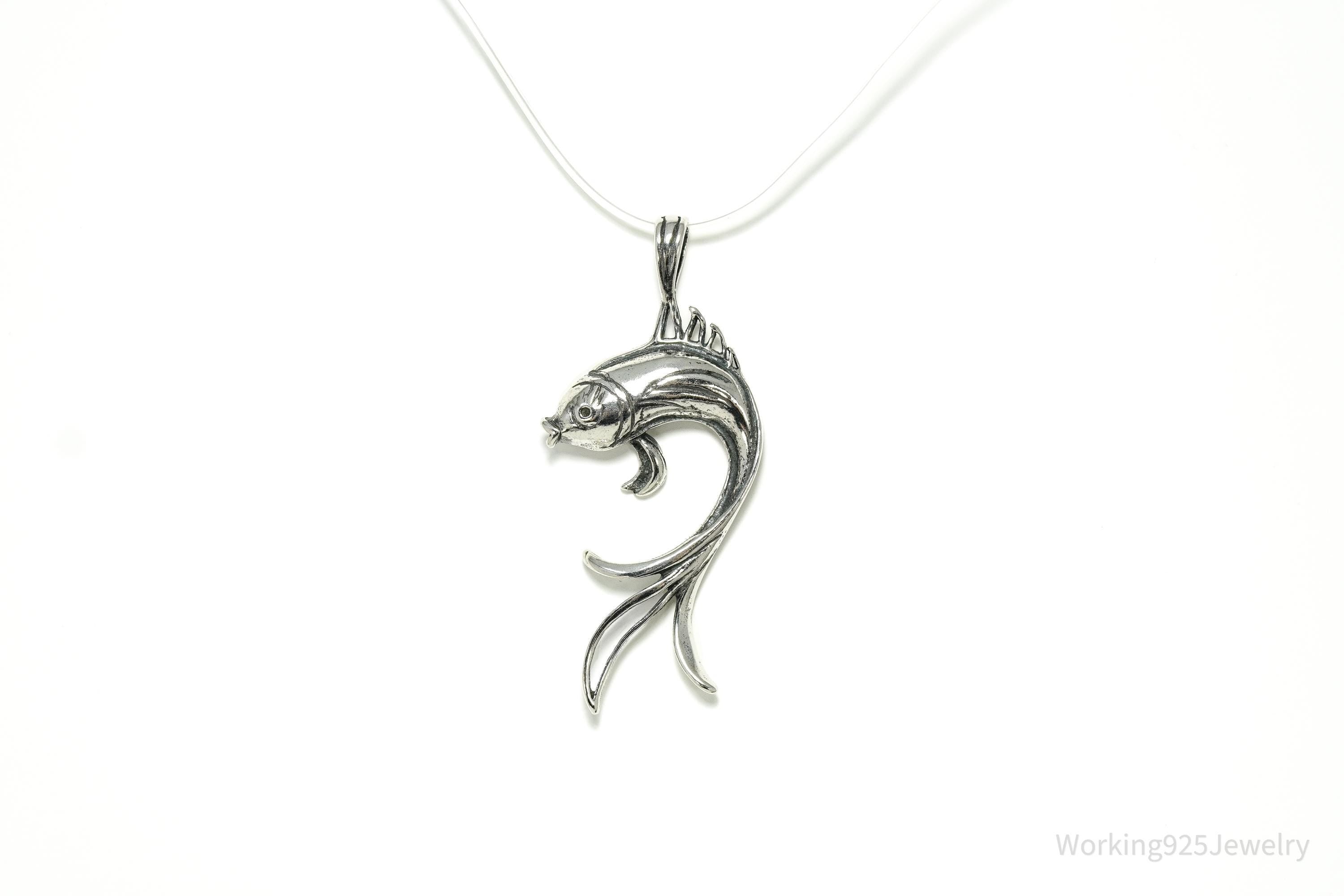 Vintage Butterfly Koi Fish Sterling Silver Necklace Pendant