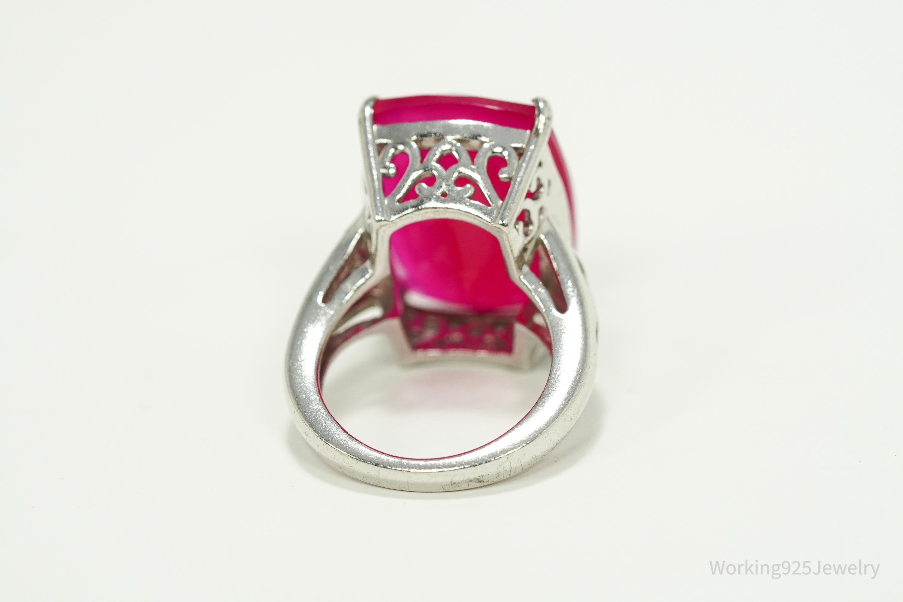 GIE Large Pink Onyx Sterling Silver Ring - Size 5