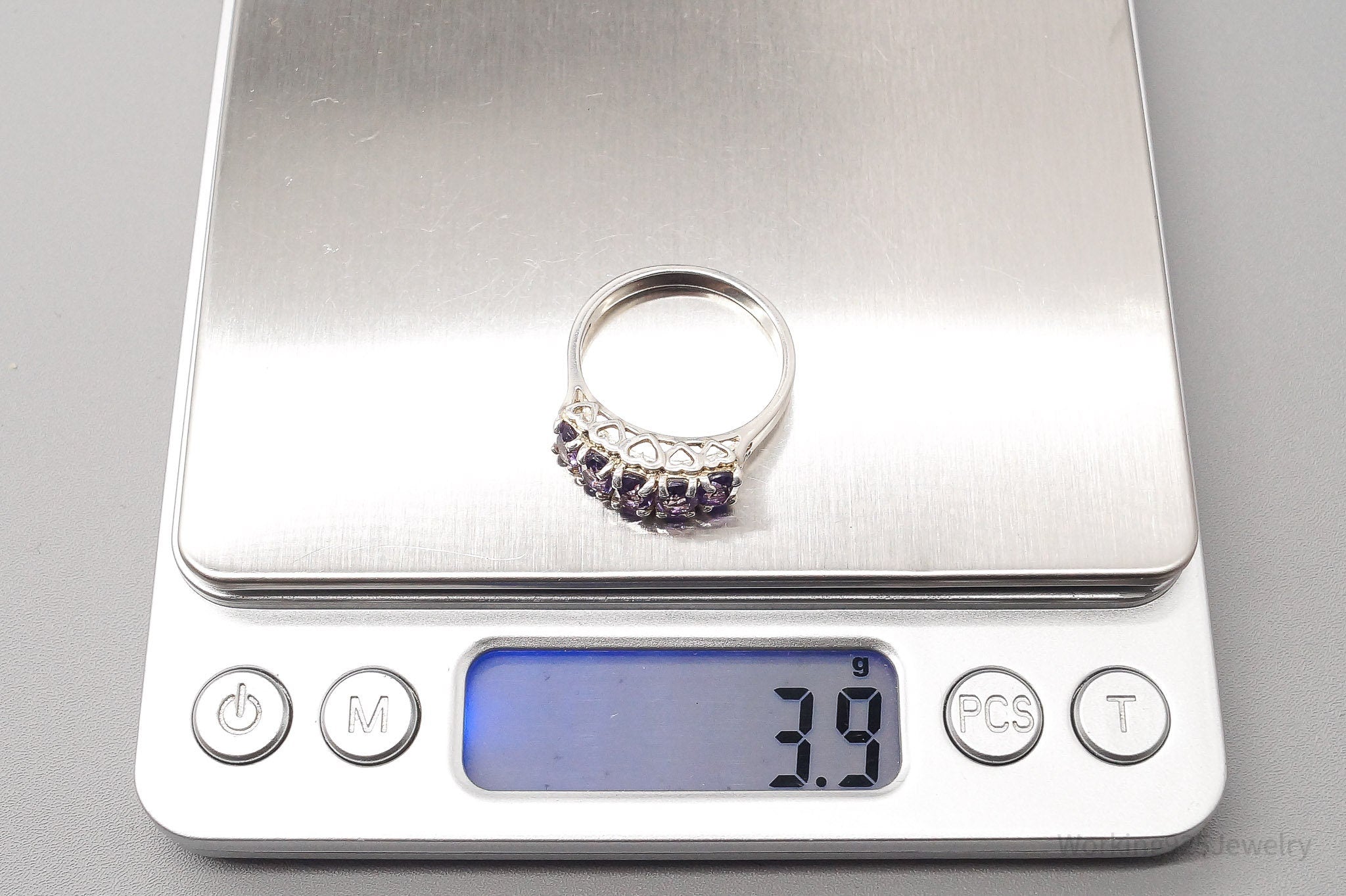Vintage CNA Amethyst Hearts Designs Sterling Silver Ring - Size 10