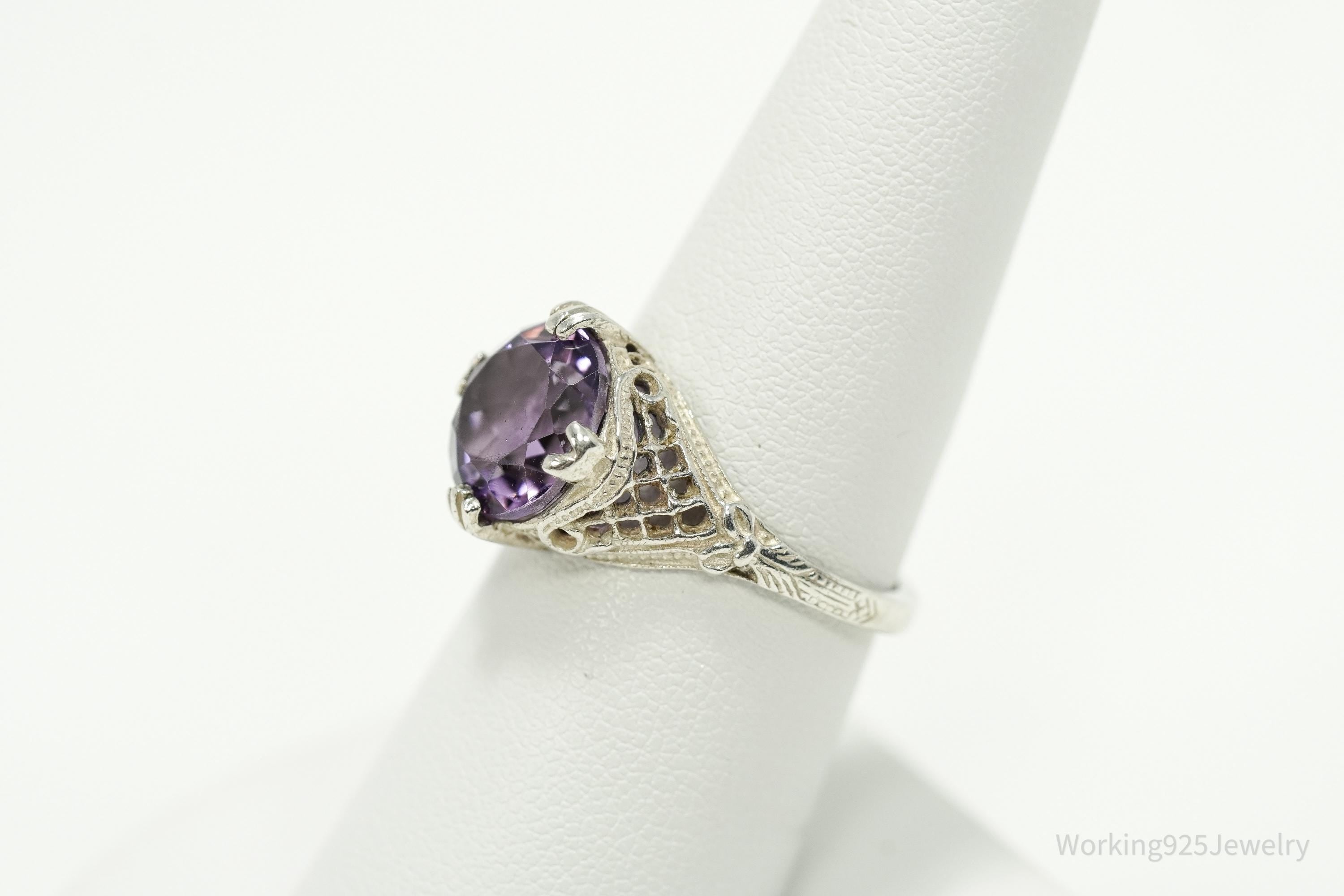 Vintage Amethyst Sterling Silver Ring - Size 7.75